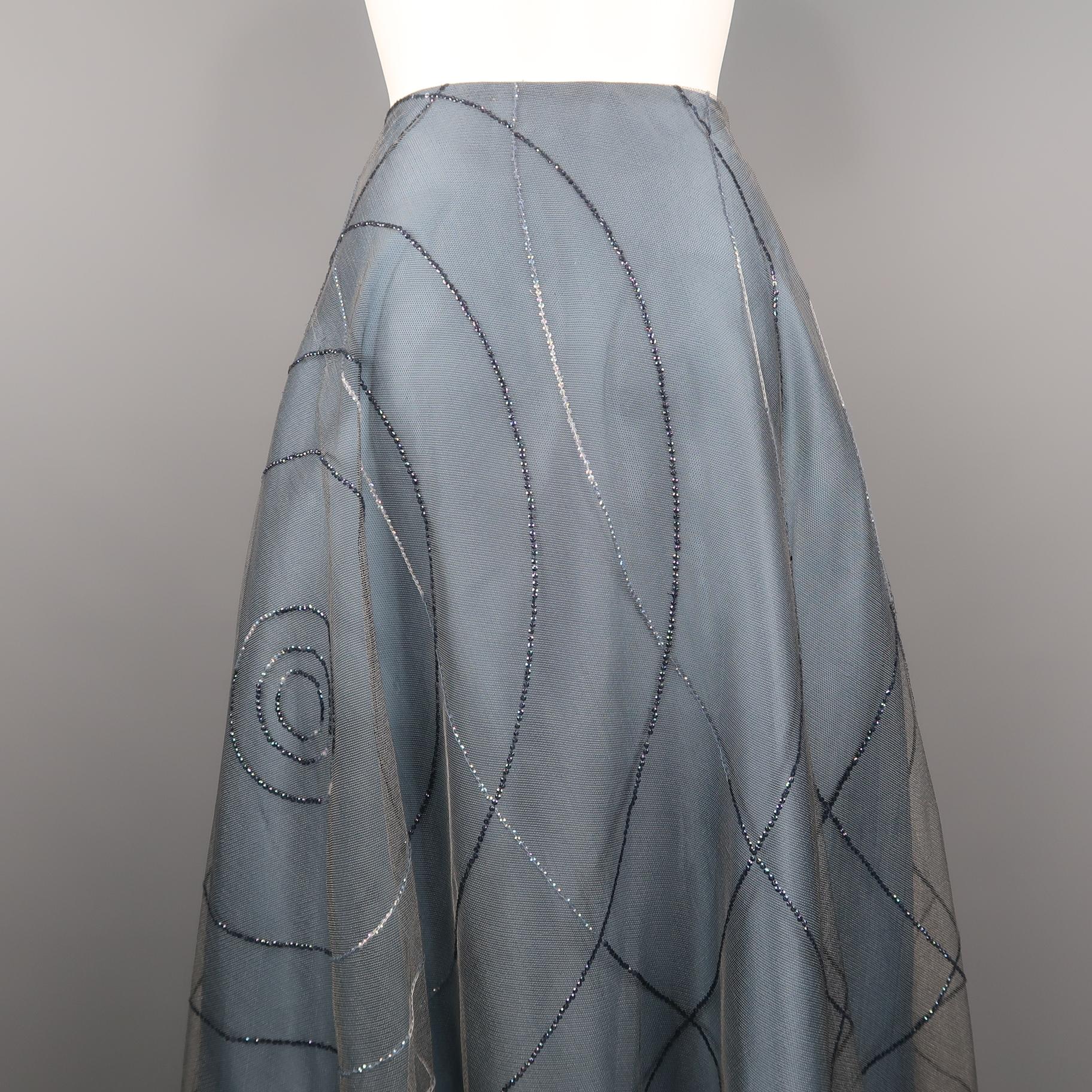 RANDOLPH DUKE Size 10 Blue Sequin Tulle Overlay Silk Evening Skirt 1