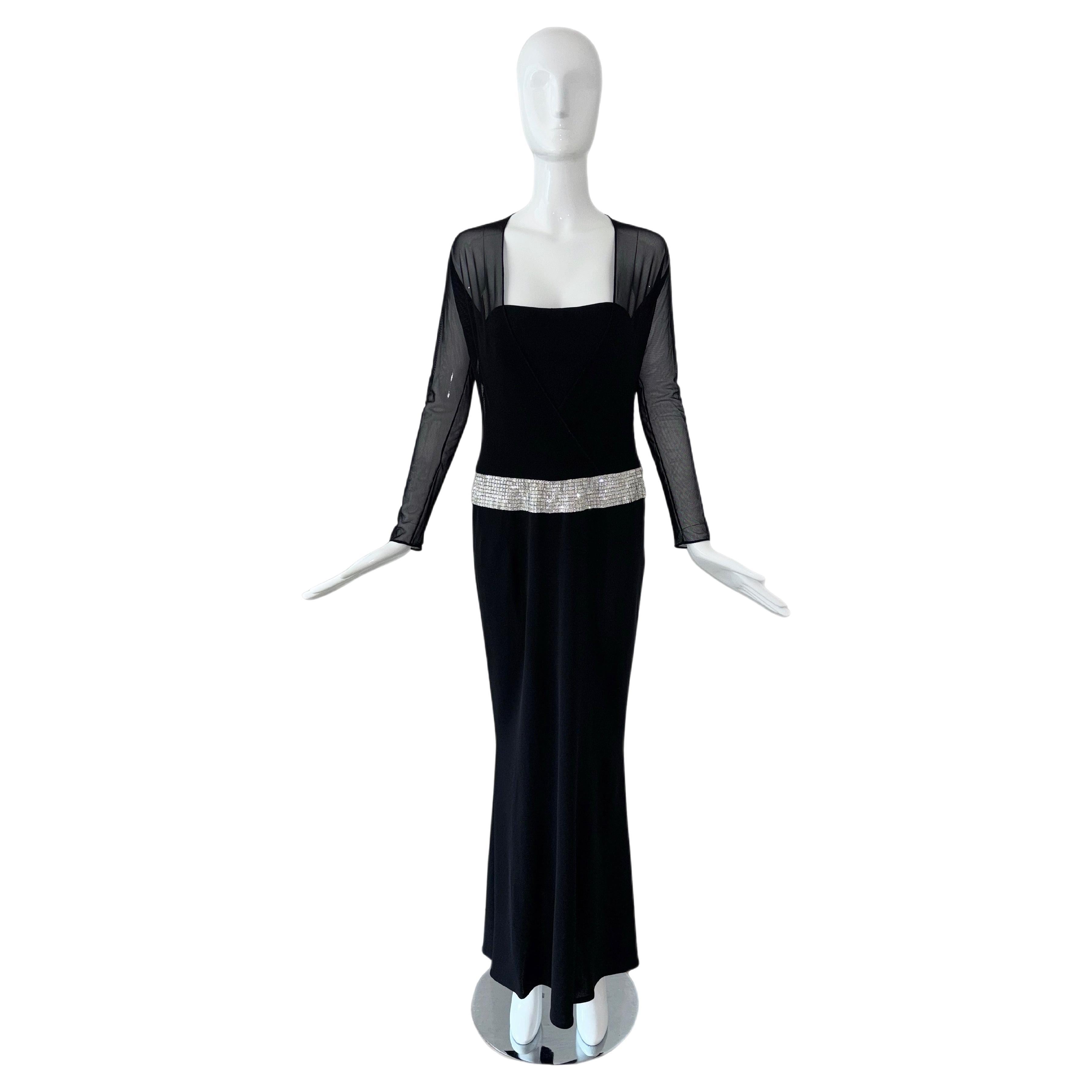 RANDOLPH DUKE Traje de noche negro vintage c. Cinturón de Cristal Plateado Cegador en venta