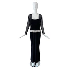 RANDOLPH DUKE Traje de noche negro vintage c. Cinturón de Cristal Plateado Cegador