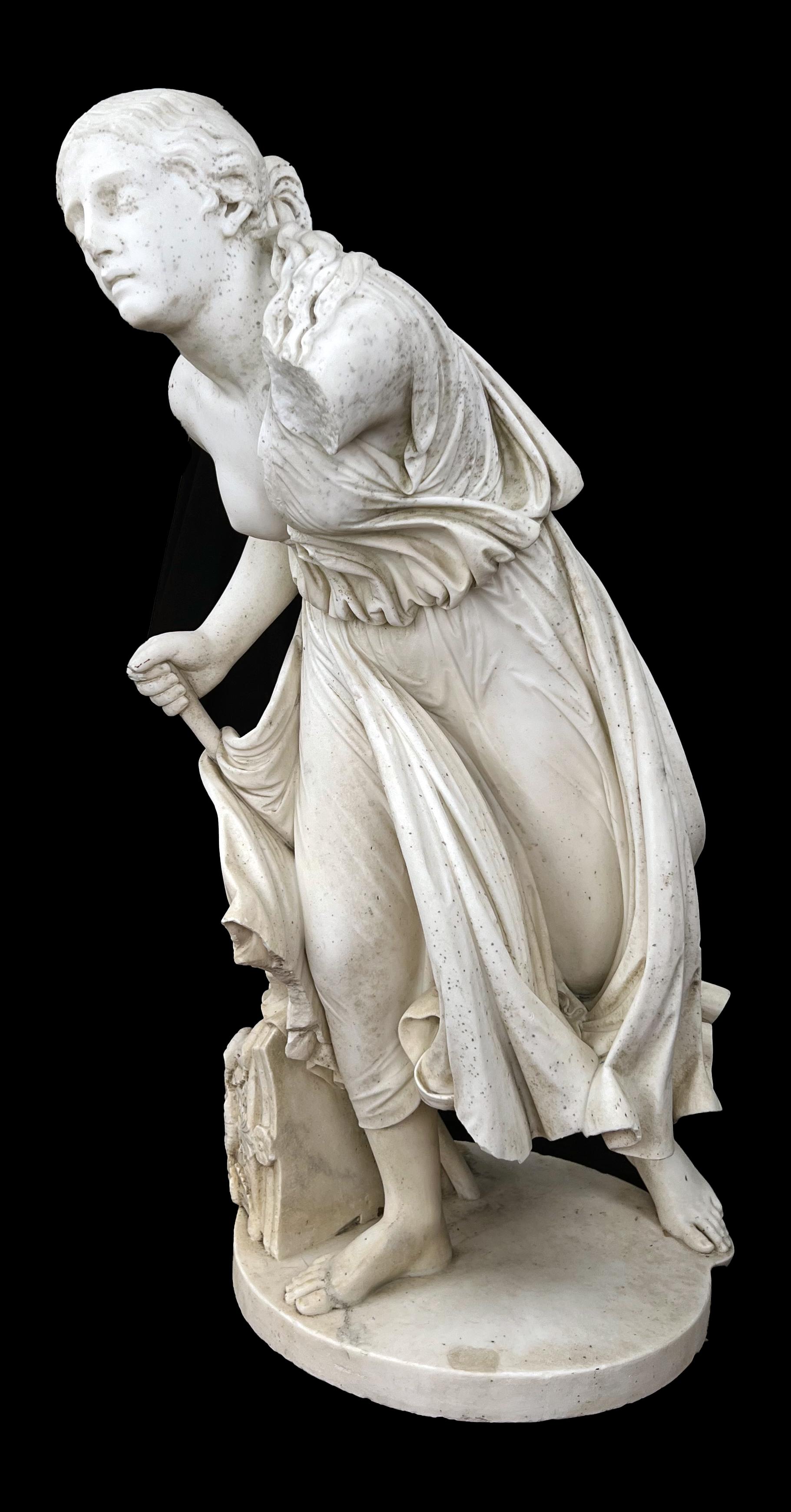 NYDIA, THE BLIND FLOWER GIRL OF POMPEII Marmorskulptur 1856-1870 (Romantik), Sculpture, von Randolph John Rogers