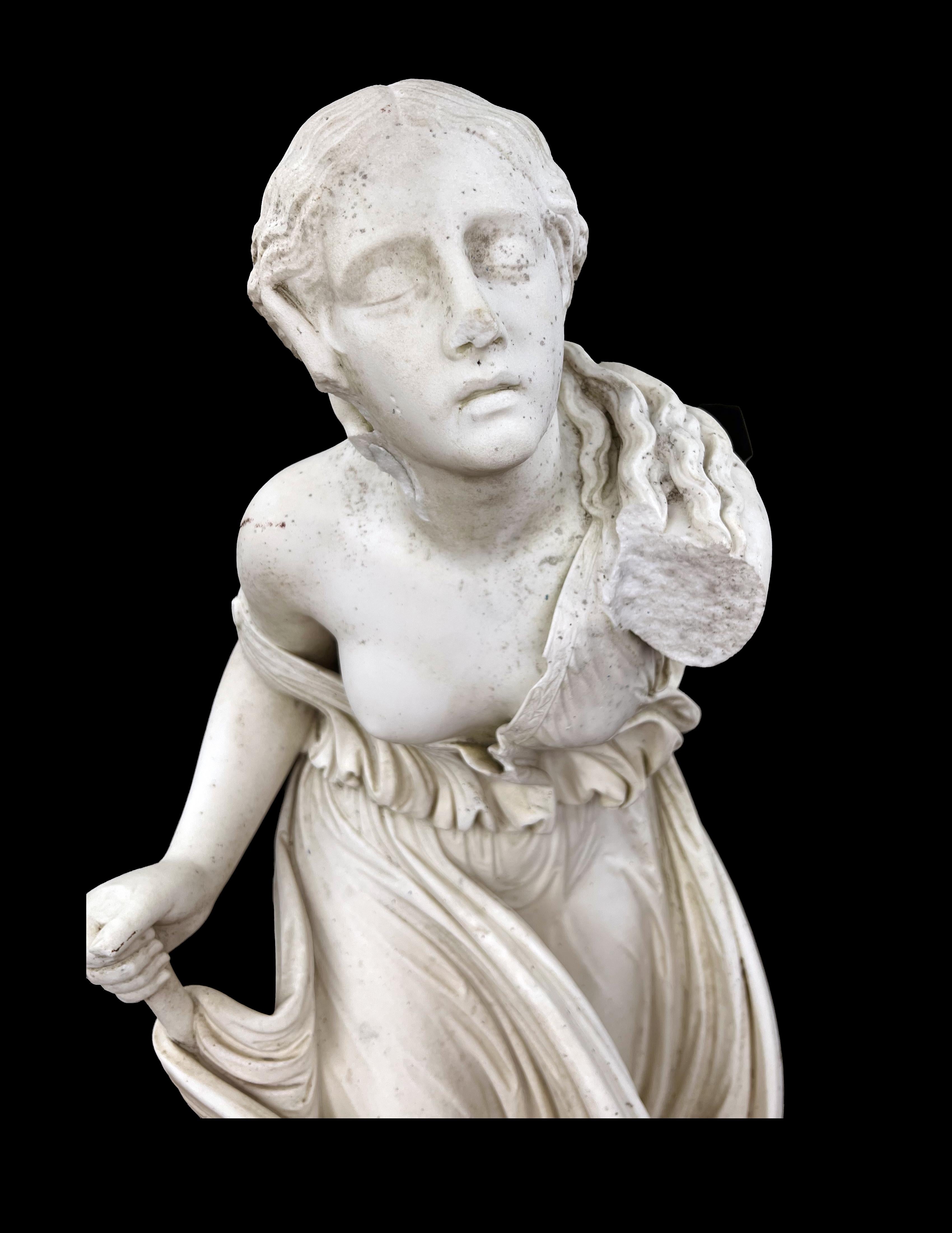 NYDIA, THE BLIND FLOWER GIRL OF POMPEII Marmorskulptur 1856-1870 im Angebot 1