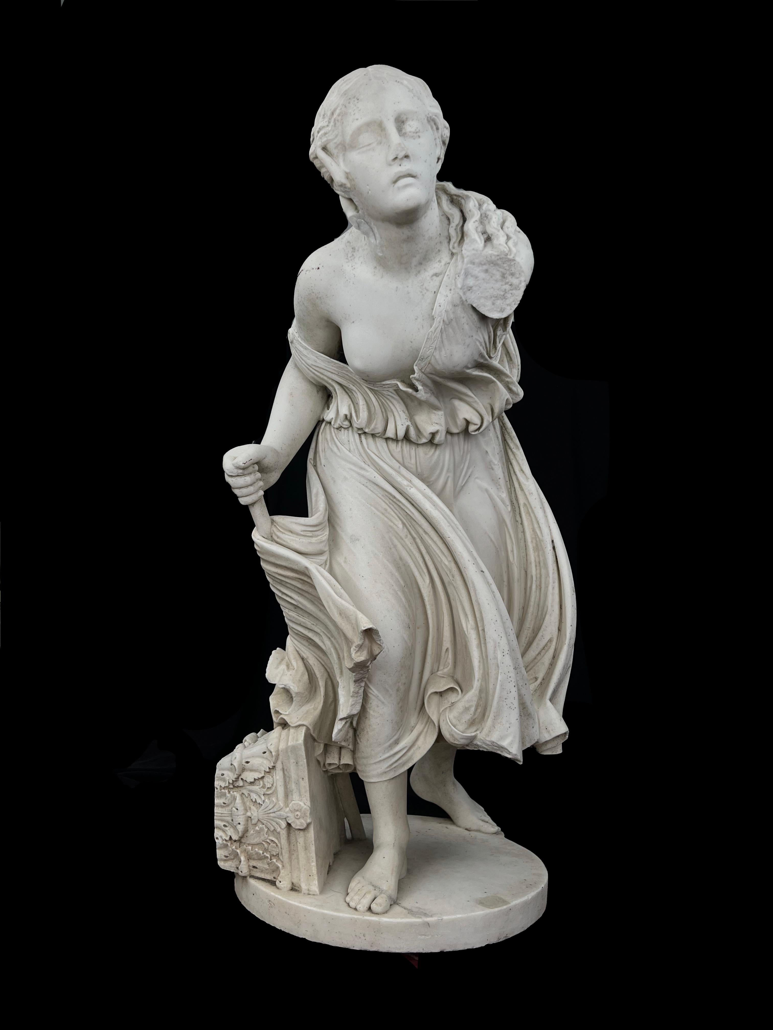 Randolph John Rogers Figurative Sculpture - NYDIA, THE BLIND FLOWER GIRL OF POMPEII Marble Sculpture 1856-1870