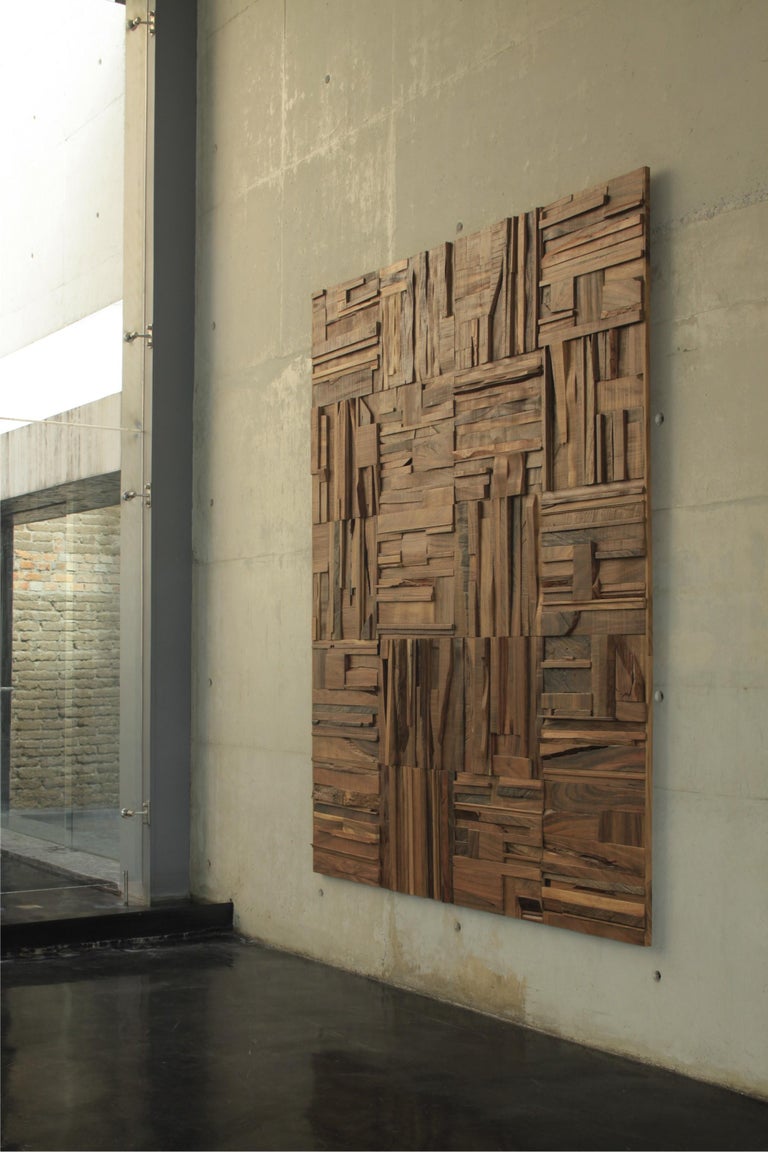 Mexican Natural Parota Wood Randomly Composed Art Wall Covering, Acoustic Quality For Sale