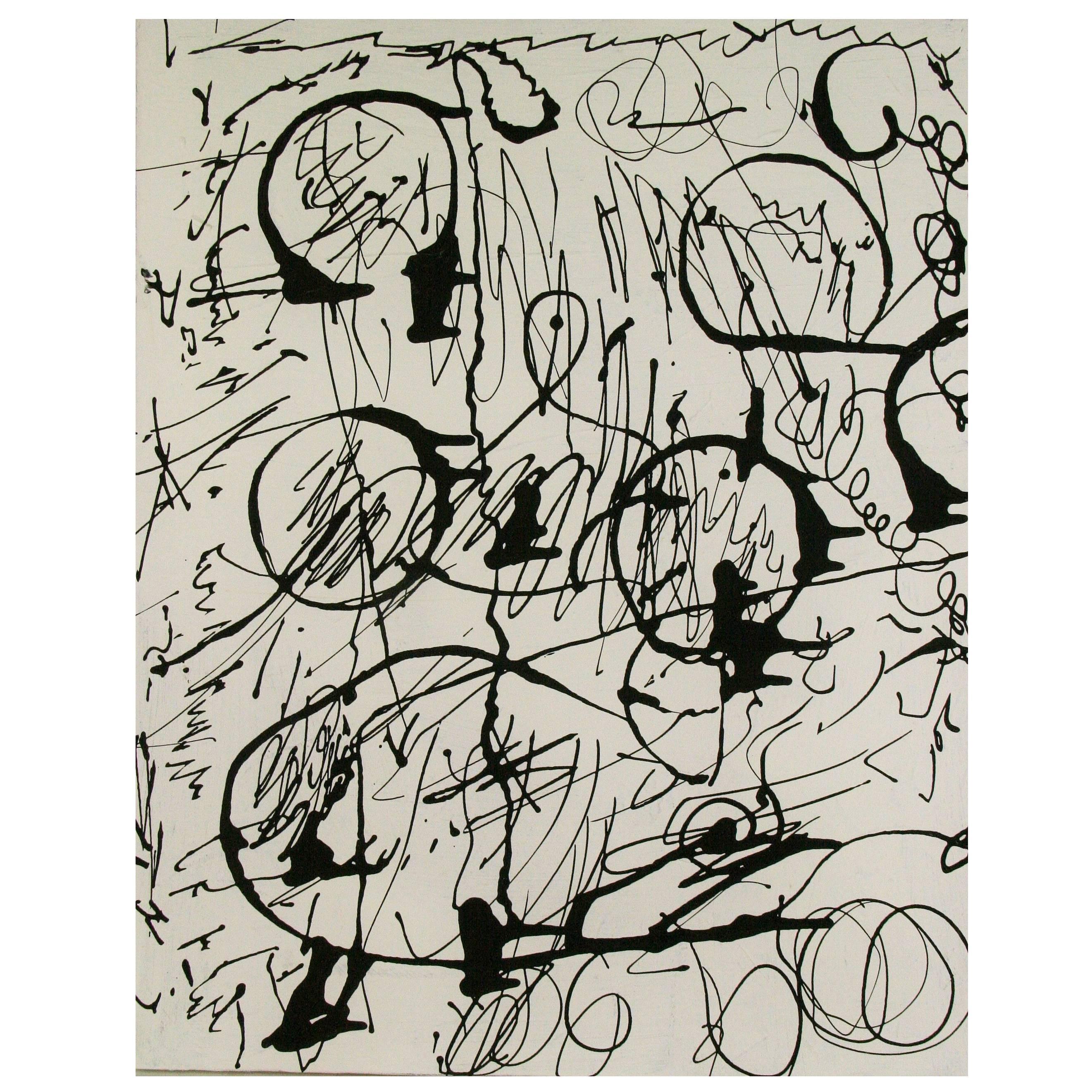 3581 a contemporary abstract expressionist painting in black acrylic on canvas. Signed by Cava.