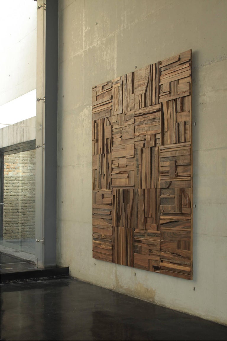 Random wood collage panels, functional wall art from