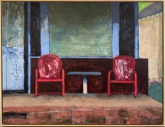Red Chairs - Large Southern Contemporary Landscape Painting 