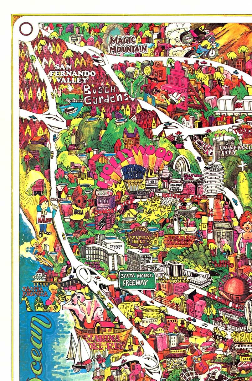 Carte originale de Los Angeles, Californie Funny World vintage fun - Print de Randy Akers