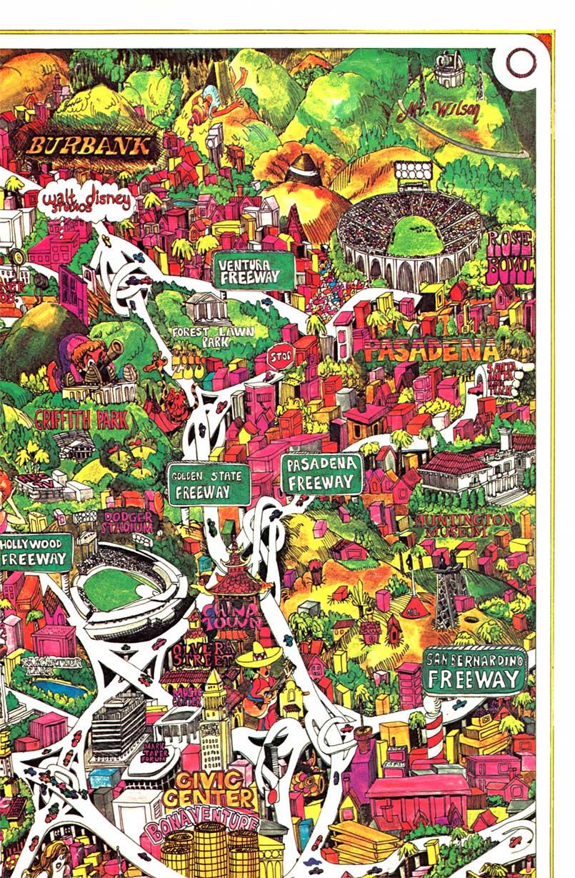 Original Los Angeles, California Funny Funny World vintage fun map - American Modern Print by Randy Akers