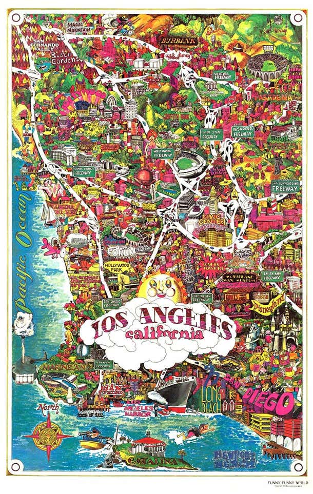 Fun Store Maps Original Los Angeles, California Funny Funny World vintage fun map For ...