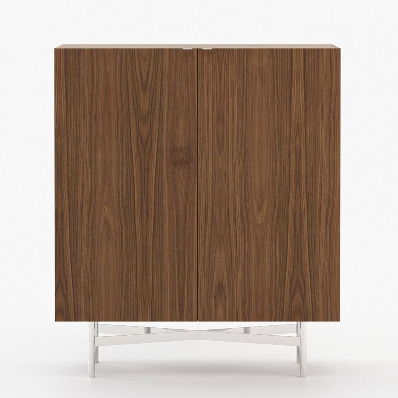 Bar cabinet randy with polished stainless steel structure
and handles and with structure in wood in walnut matte finish. 
With 2 doors and with 6 compartments inside.
Also available on request in grey oak matte, or in natural oak, or in
ebony