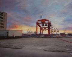 TIME MACHINE - Seattle cityscape - Cranes in the port