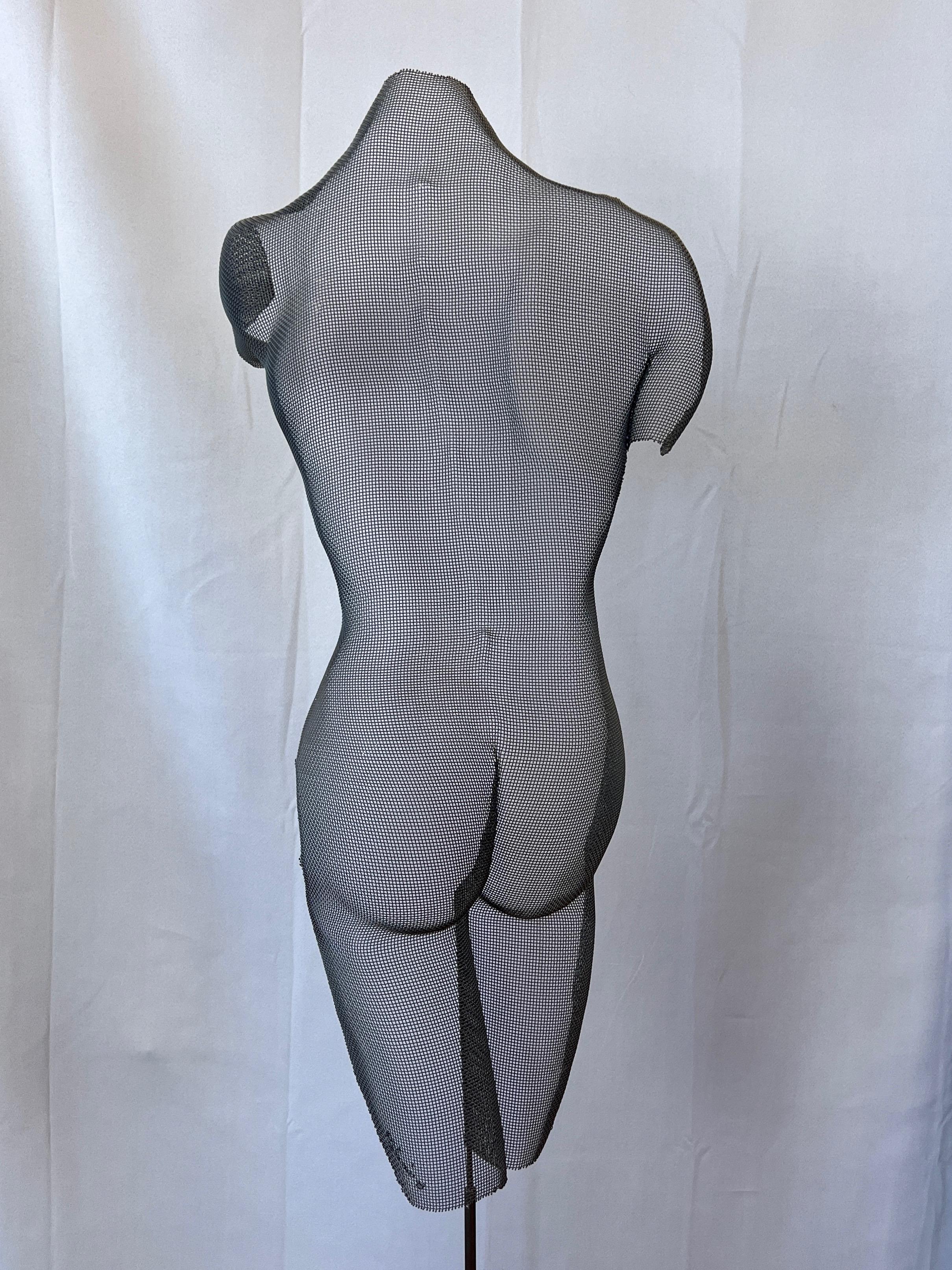Post-Modern Randy Cooper, “Melanie”, Figural Wire Mesh Shadow Sculpture on Wood Base, 1998 For Sale