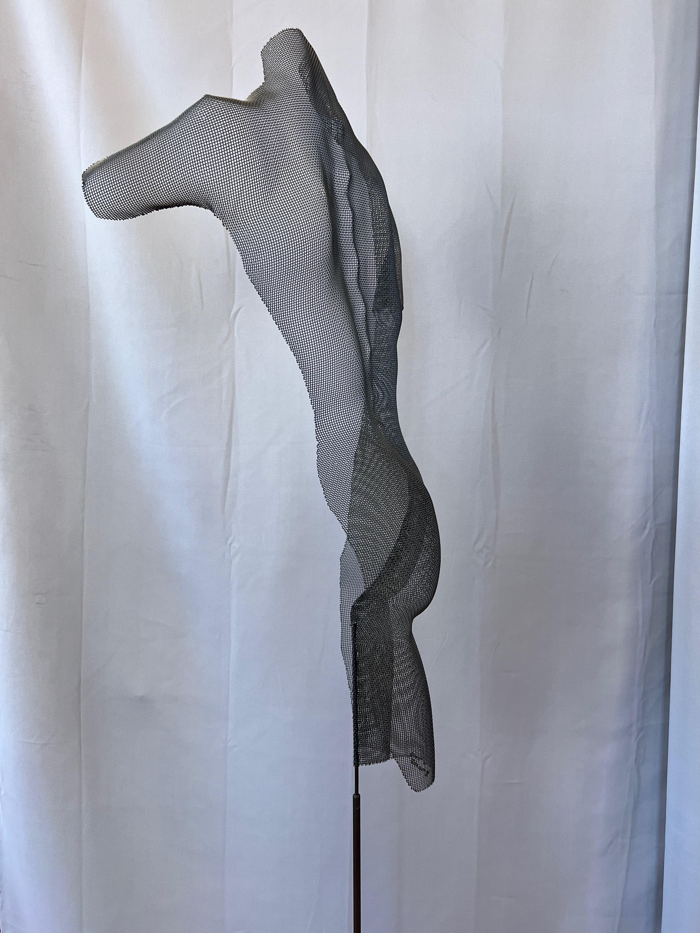 Randy Cooper, Melanie, Figurale Schattenskulptur aus Drahtgeflecht auf Holzsockel, 1998 (Handgefertigt) im Angebot
