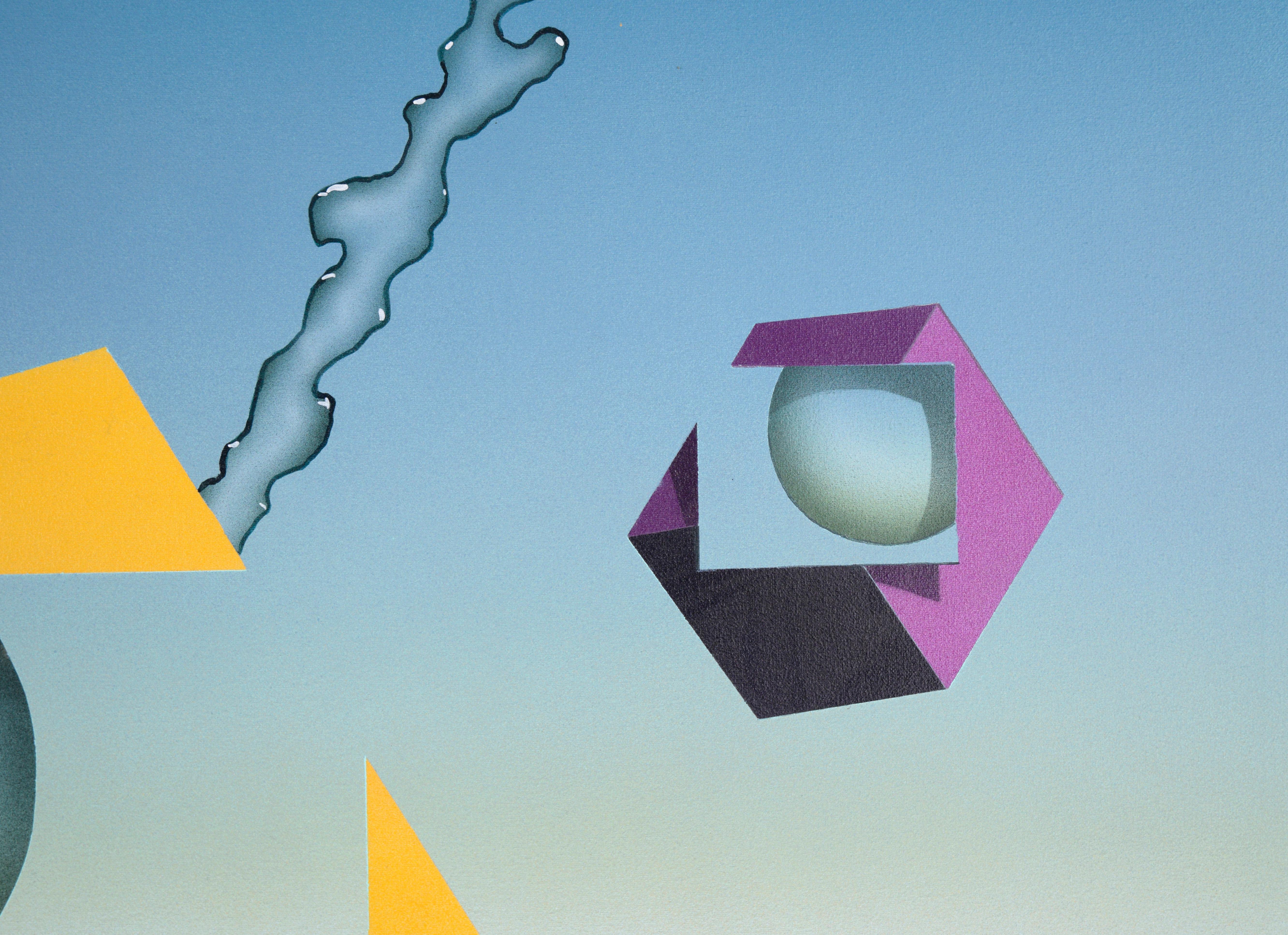 Sphères et cubes géométriques - Paysage surréaliste en acrylique sur toile en vente 2