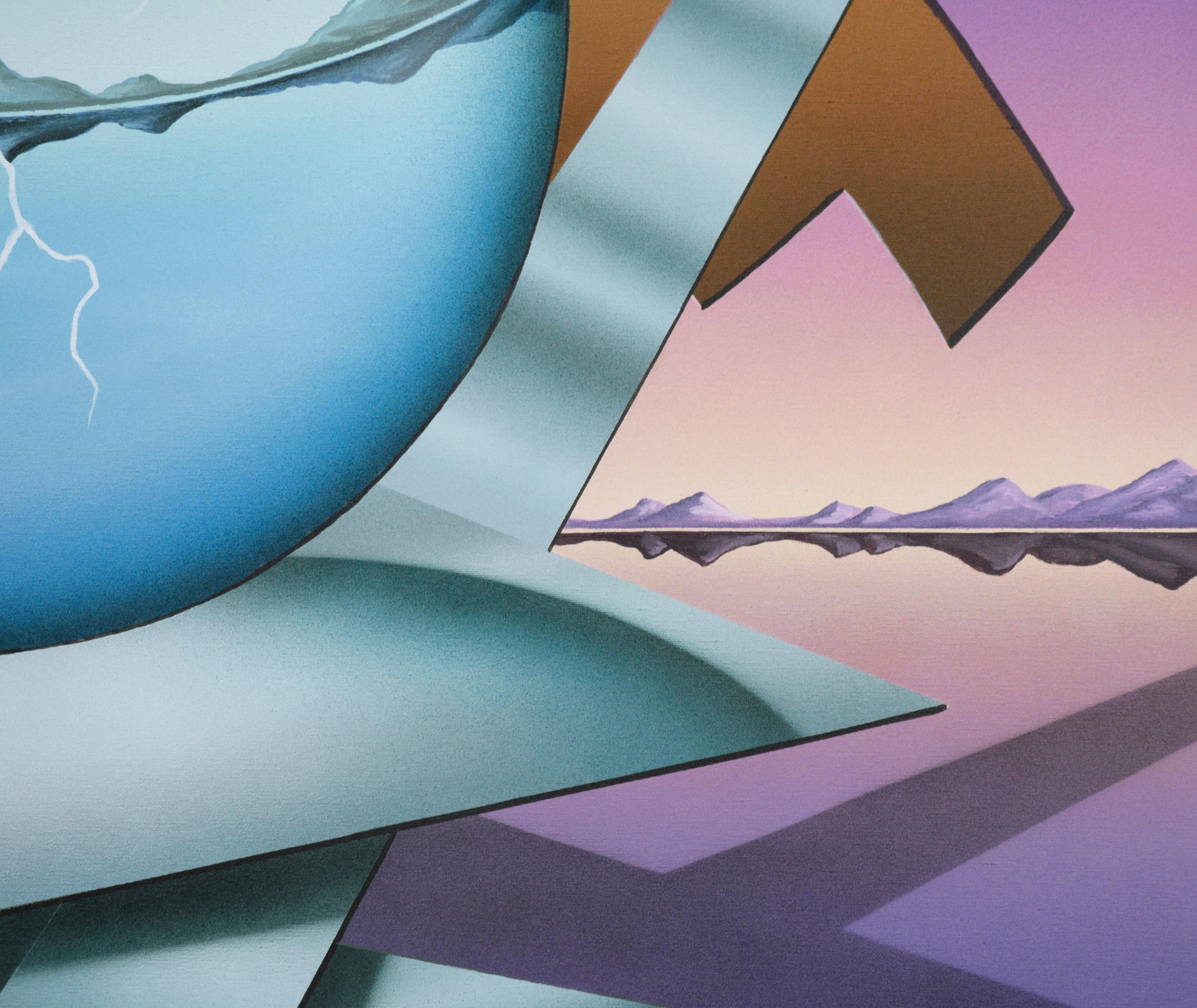 „Striking“ Natures Balance – Geometrische, surrealistische Landschaft in Acryl auf Leinwand im Angebot 1