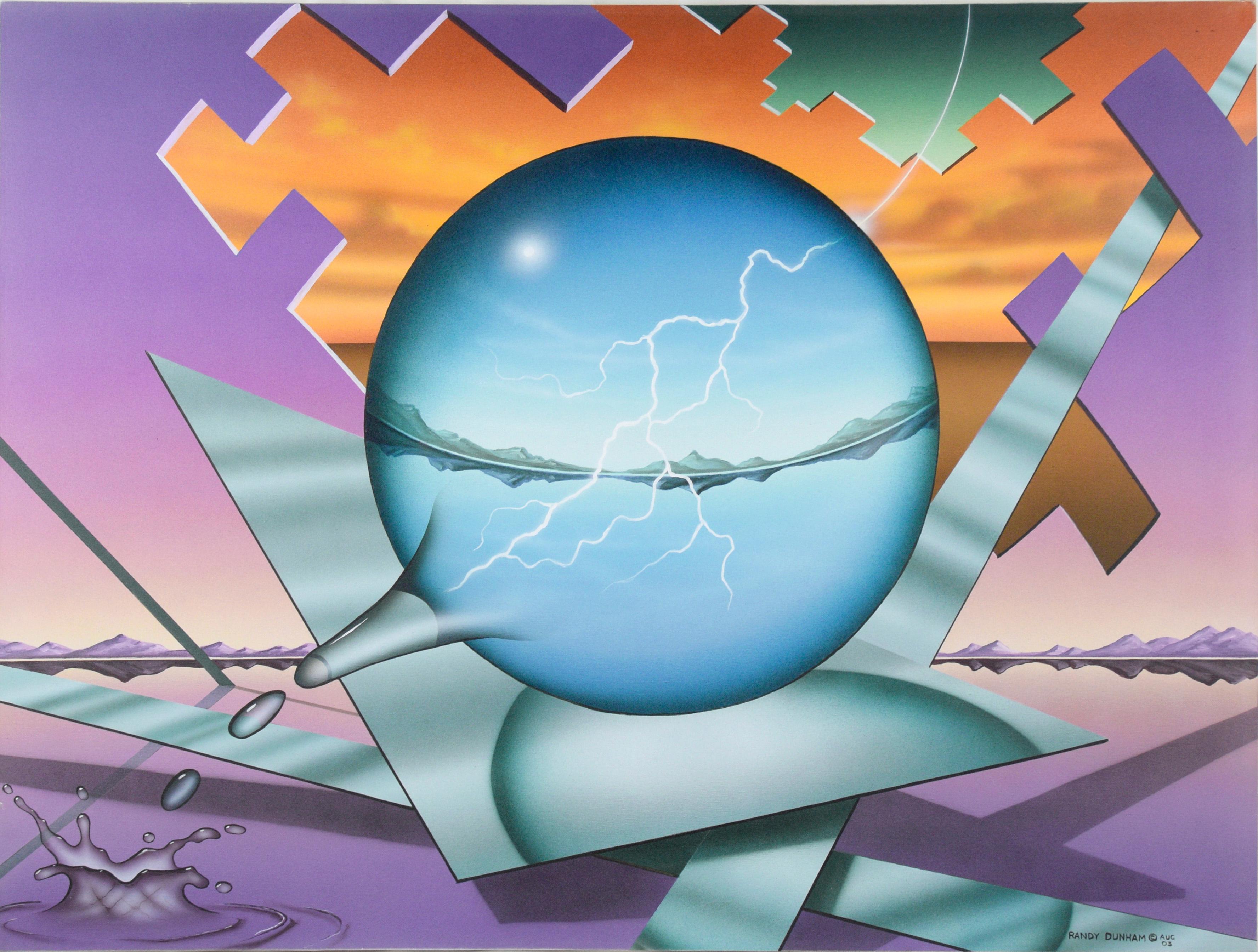 Landscape Painting Randy Dunham - "Striking" Natures Balance - Paysage géométrique surréaliste en acrylique sur toile