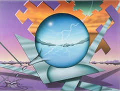 "Striking" Natures Balance - Geometric Surrealist Landscape in Acrylic on Canvas