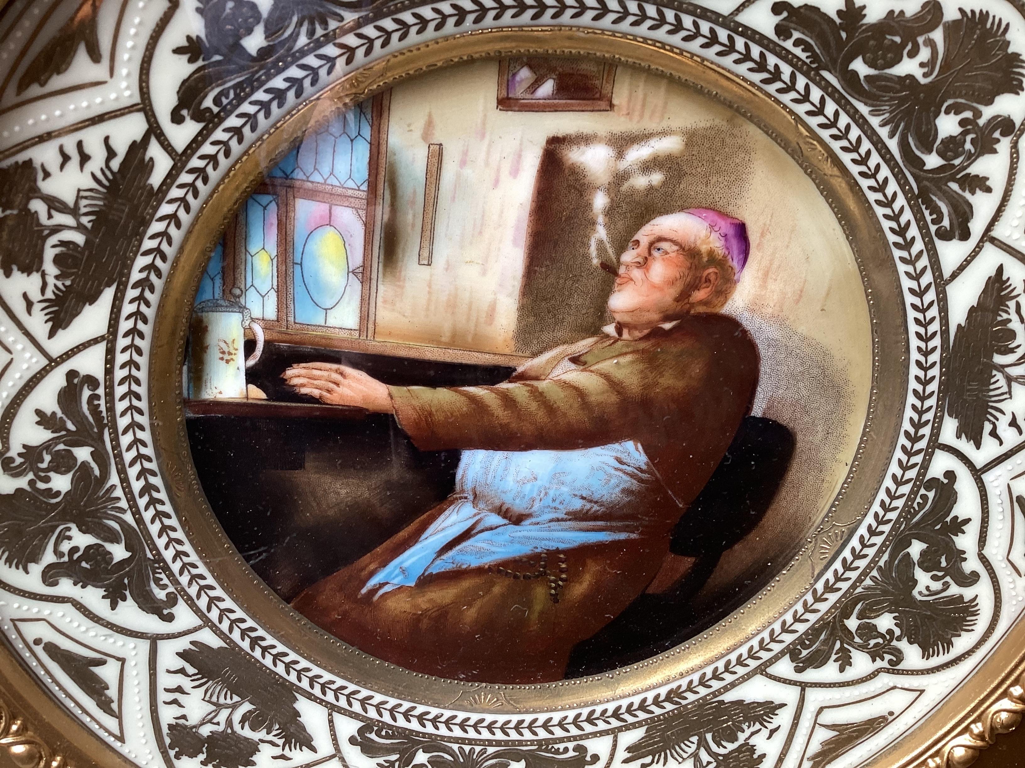 German A 19th Century Hand Painted Porcelain Plate in Original Museum Frame  For Sale