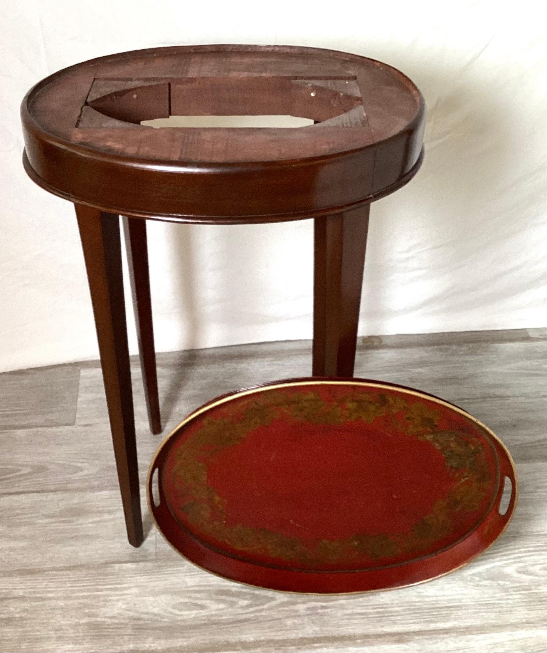 19th Century Oval Italian Tole Tray Accent Table with Custom Base For Sale