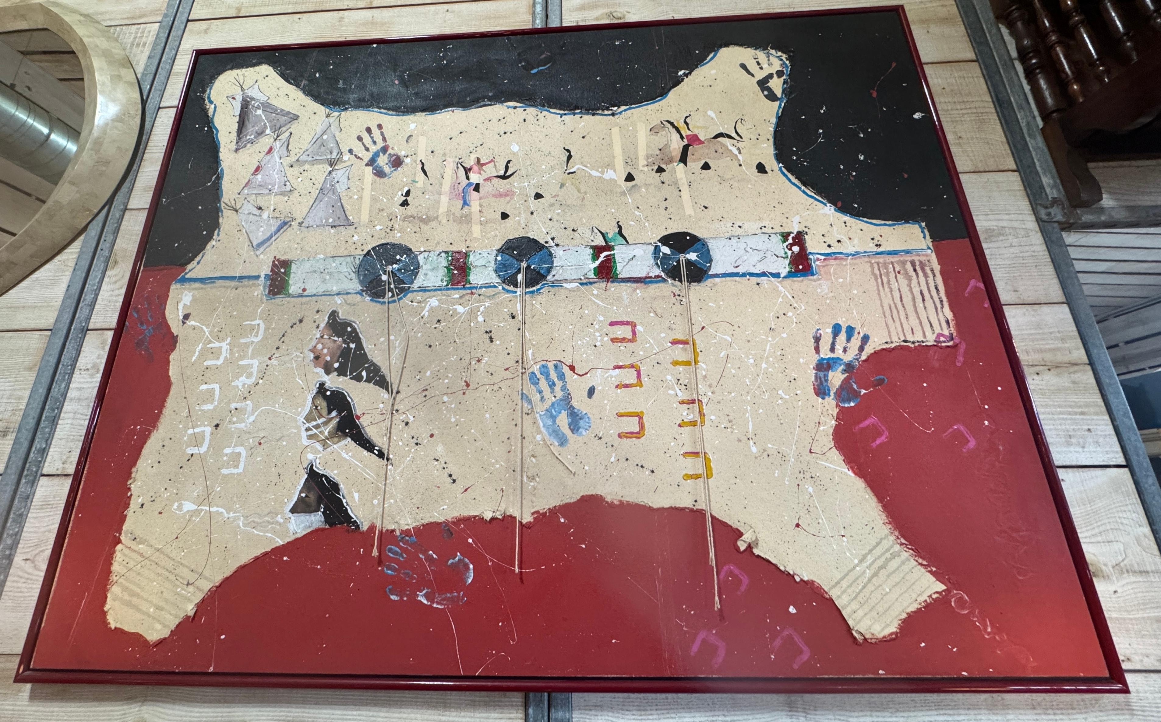 Randy Lee 'White Horse' b. 1951 Untitled, Ceremonial Map with Rawhide Lacing For Sale 5