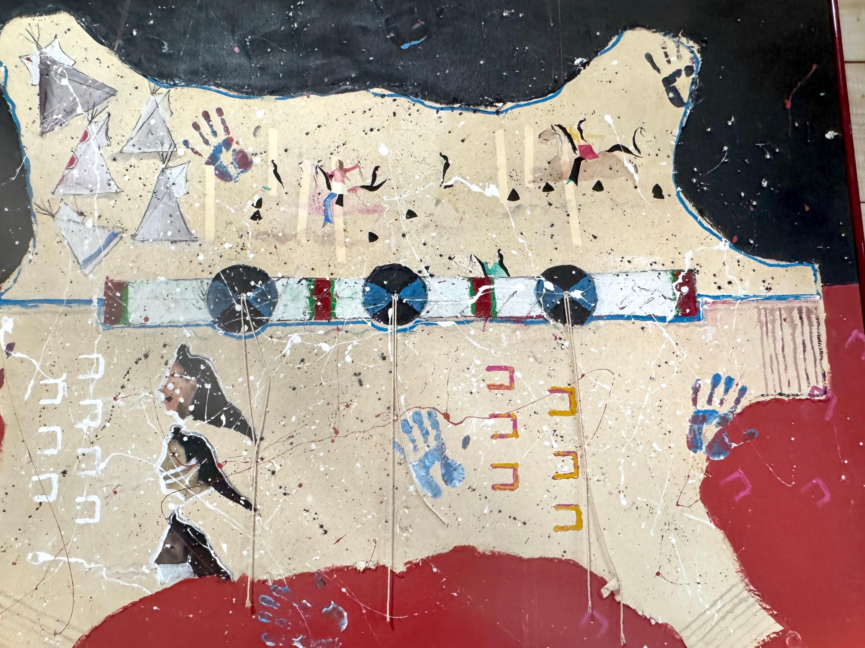 Mid-Century Modern Randy Lee 'White Horse' b. 1951 Untitled, Ceremonial Map with Rawhide Lacing For Sale