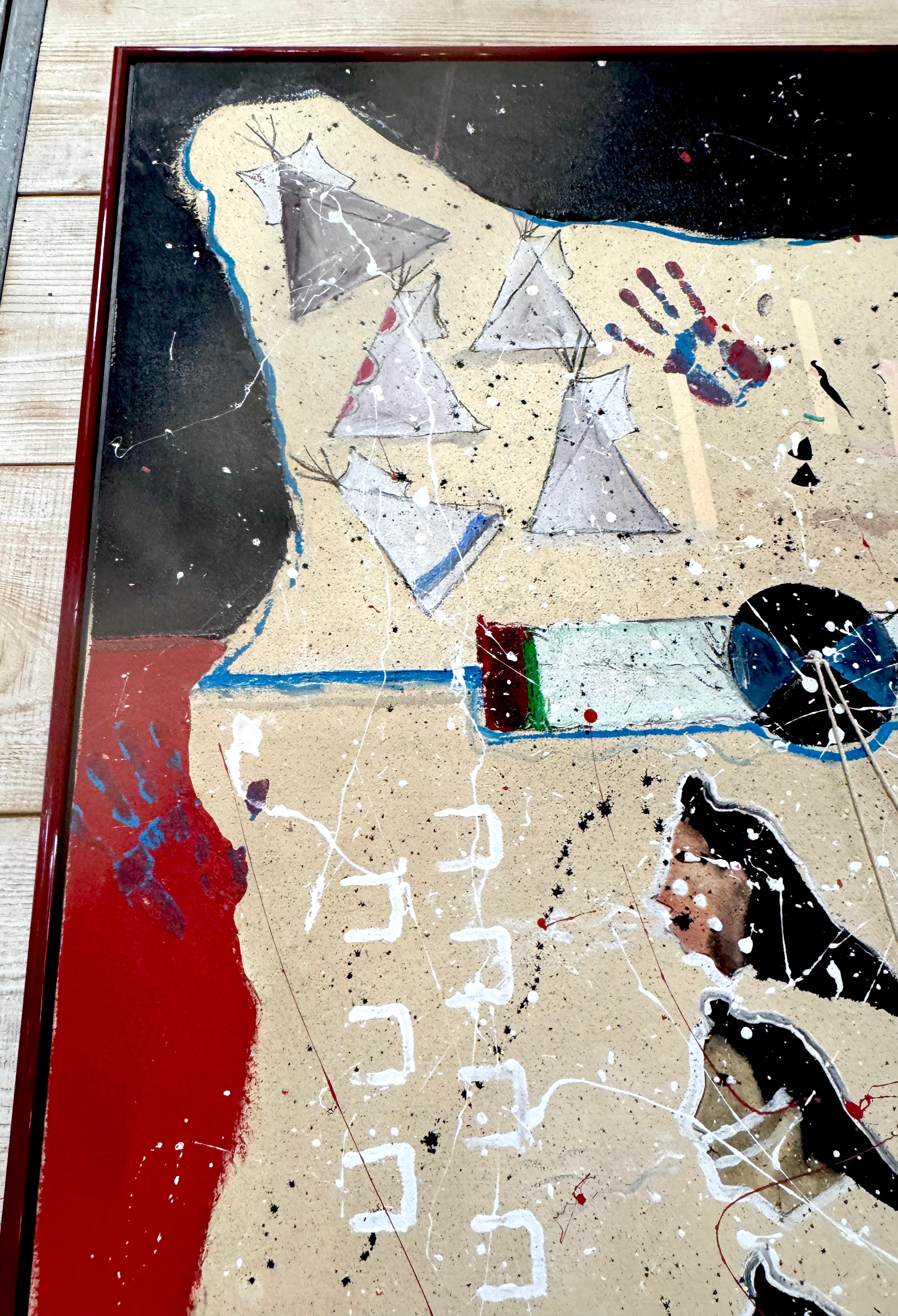 20th Century Randy Lee 'White Horse' b. 1951 Untitled, Ceremonial Map with Rawhide Lacing For Sale