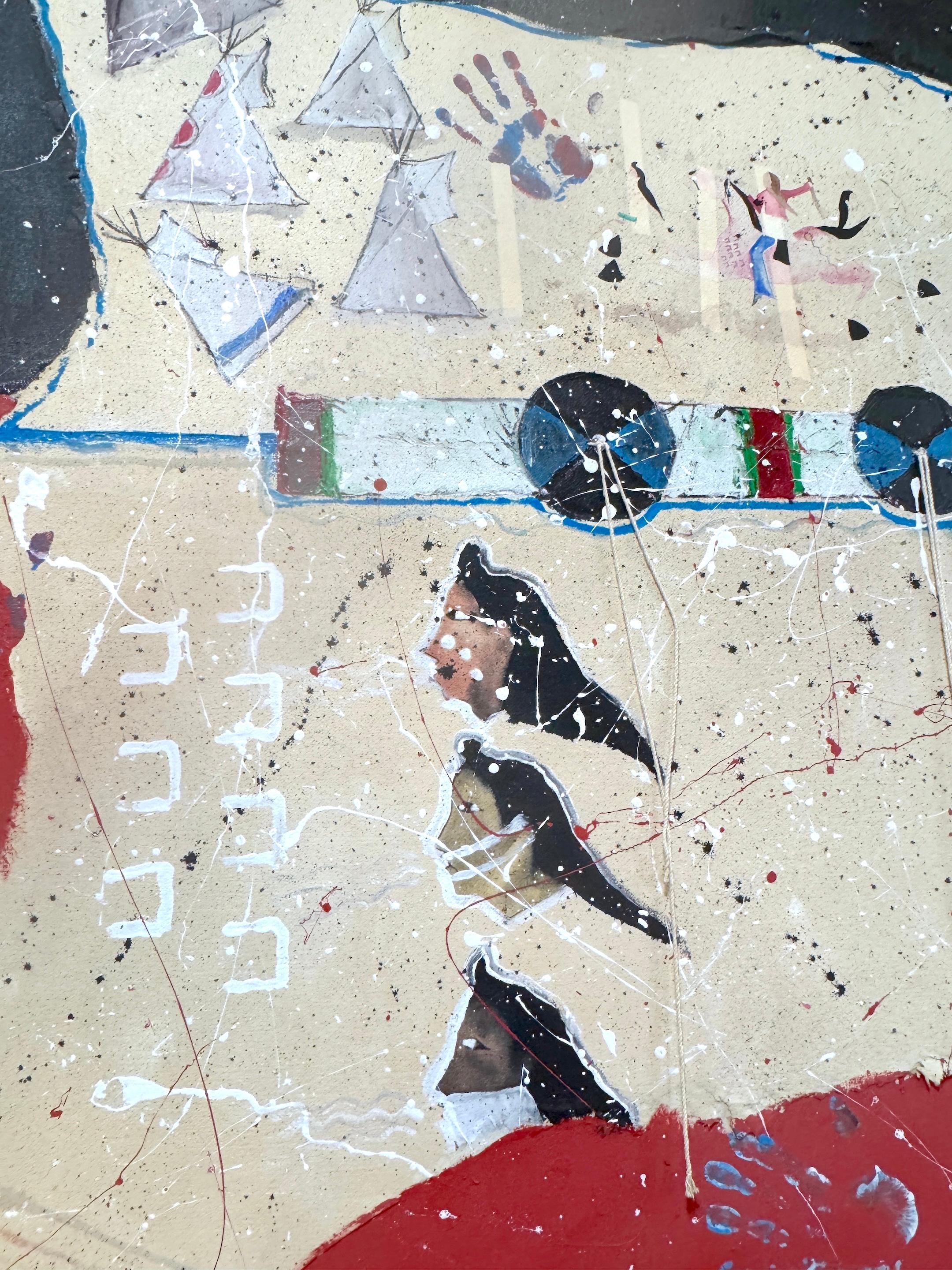 Canvas Randy Lee 'White Horse' b. 1951 Untitled, Ceremonial Map with Rawhide Lacing For Sale