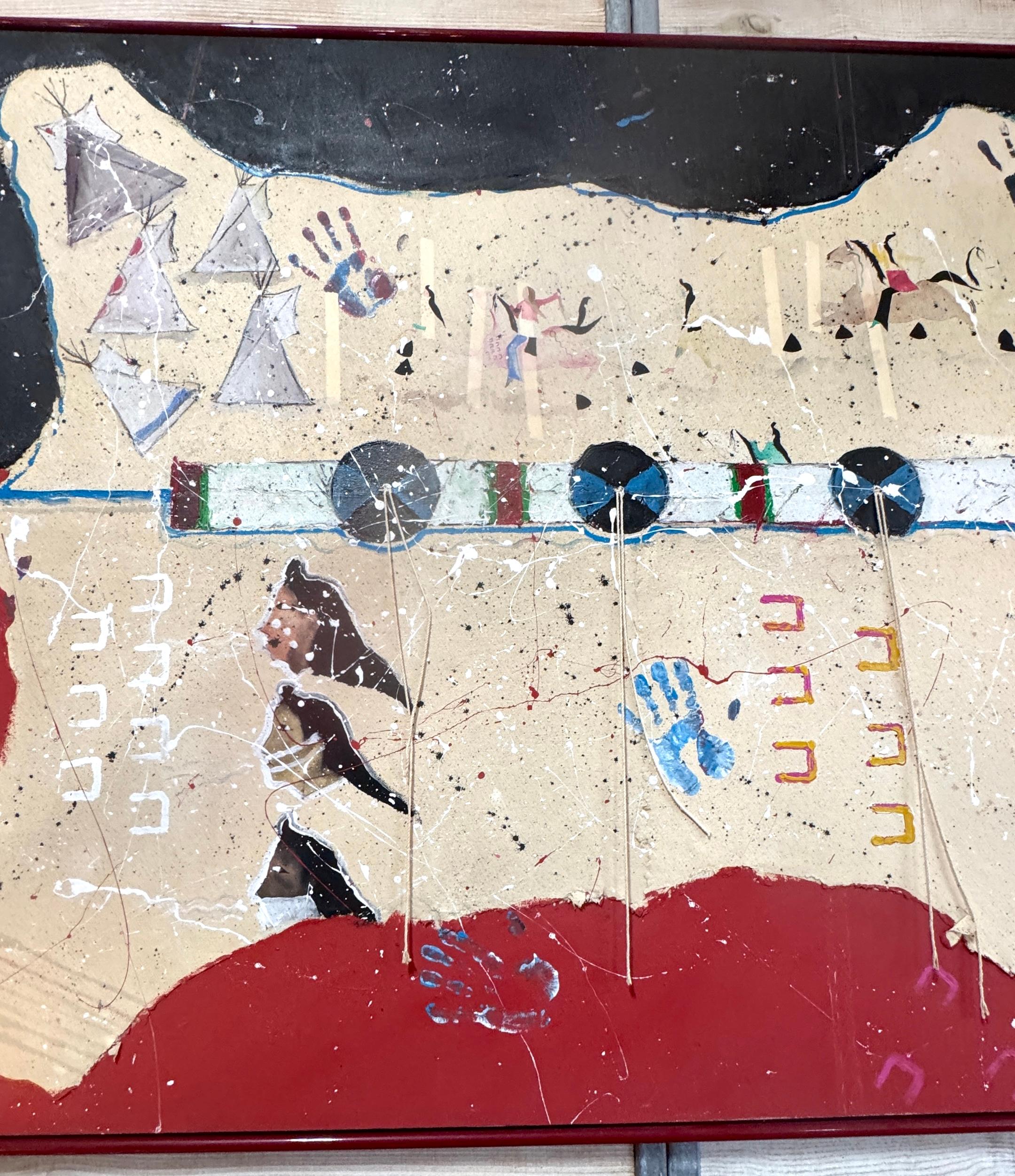 Randy Lee 'White Horse' b. 1951 Untitled, Ceremonial Map with Rawhide Lacing For Sale 1