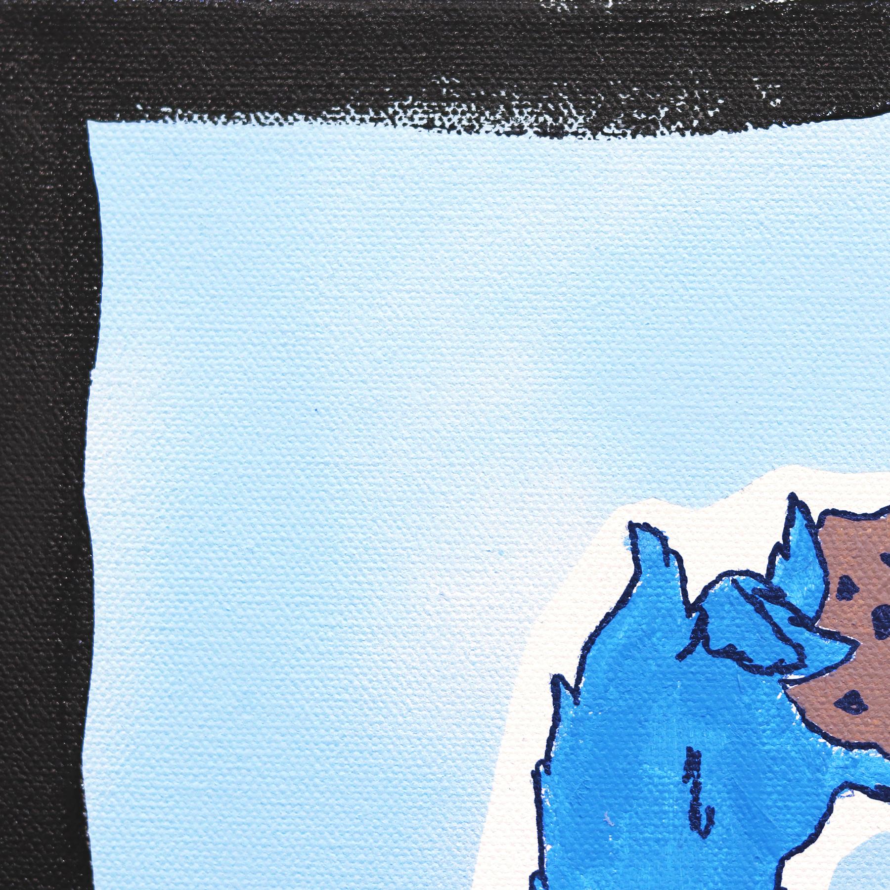 Cookie - Pittura pop art ispirata a un personaggio blu su tela di Randy Morales in vendita 2