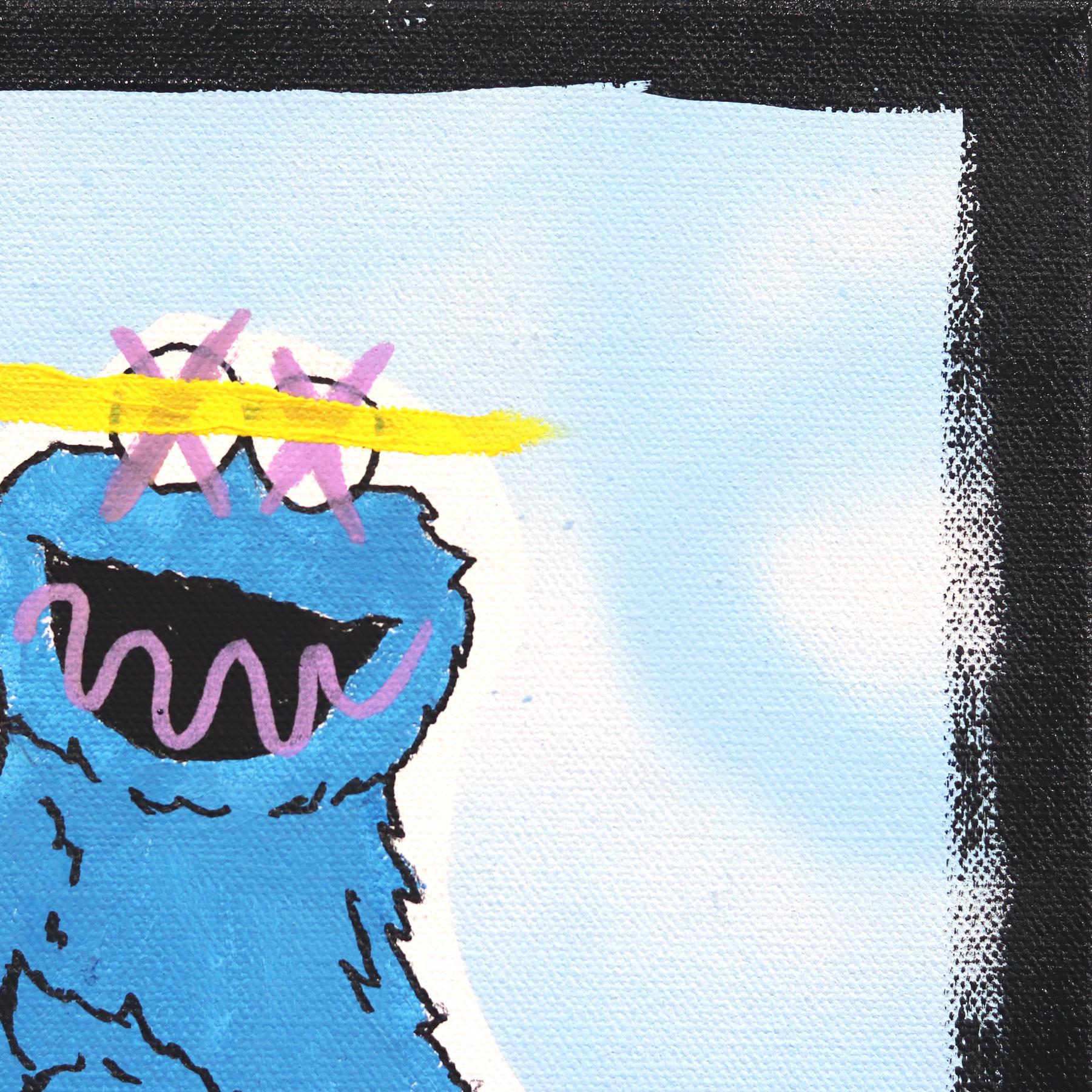 Cookie - Pittura pop art ispirata a un personaggio blu su tela di Randy Morales in vendita 4