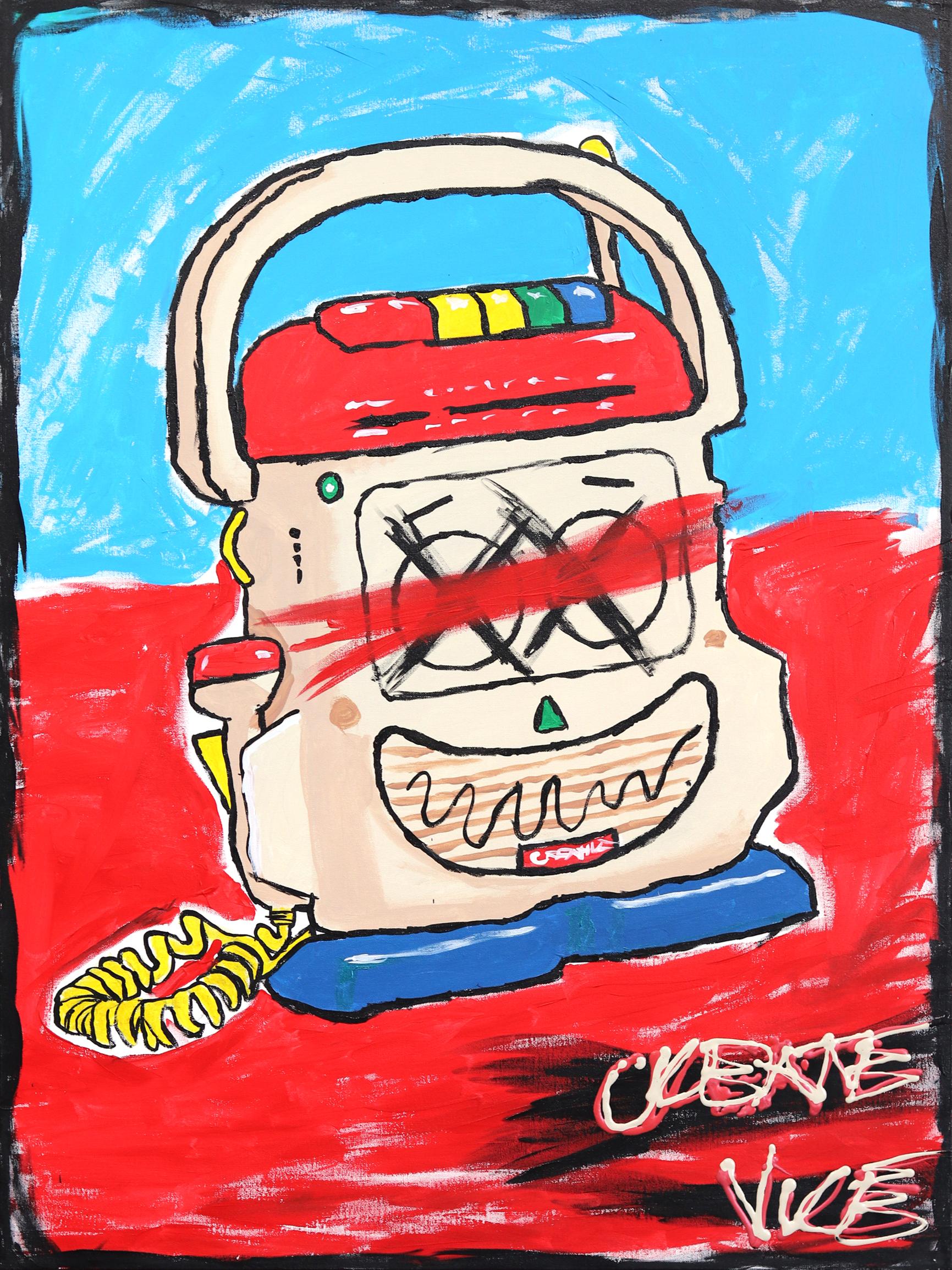 Randy Morales Figurative Painting - "MIC-CHECK" Pop Art Cartoon Character inspired by Mr. Mike and Toy Story 