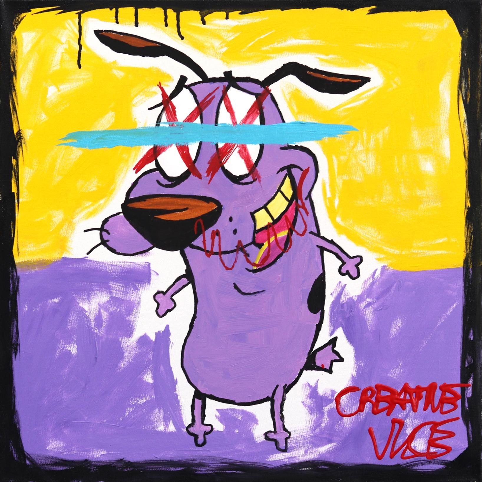 Randy Morales Figurative Painting - "STUPID DOG" Pop Art Cartoon Character inspired by Courage the Cowardly Dog