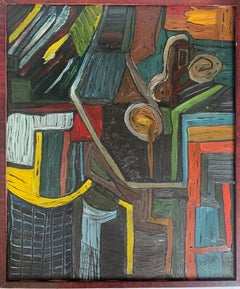 Vintage 1967 "Abstract Machine" Oil Painting