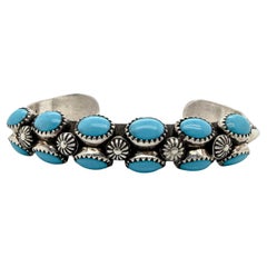 Bracelet manchette Randy Secatero en turquoise « Sleeping Beauty » Navajo et argent sterling