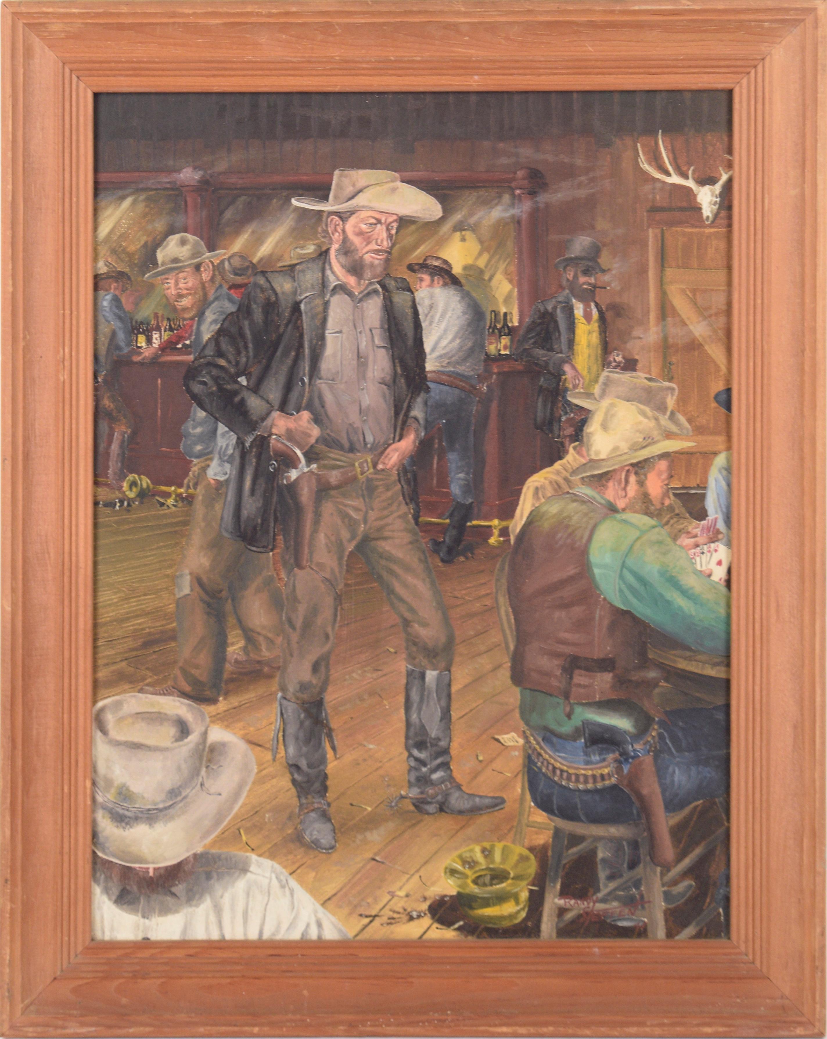 Randy Steffen Jr. Figurative Painting - "The Kibitzer" - Western Saloon Scene