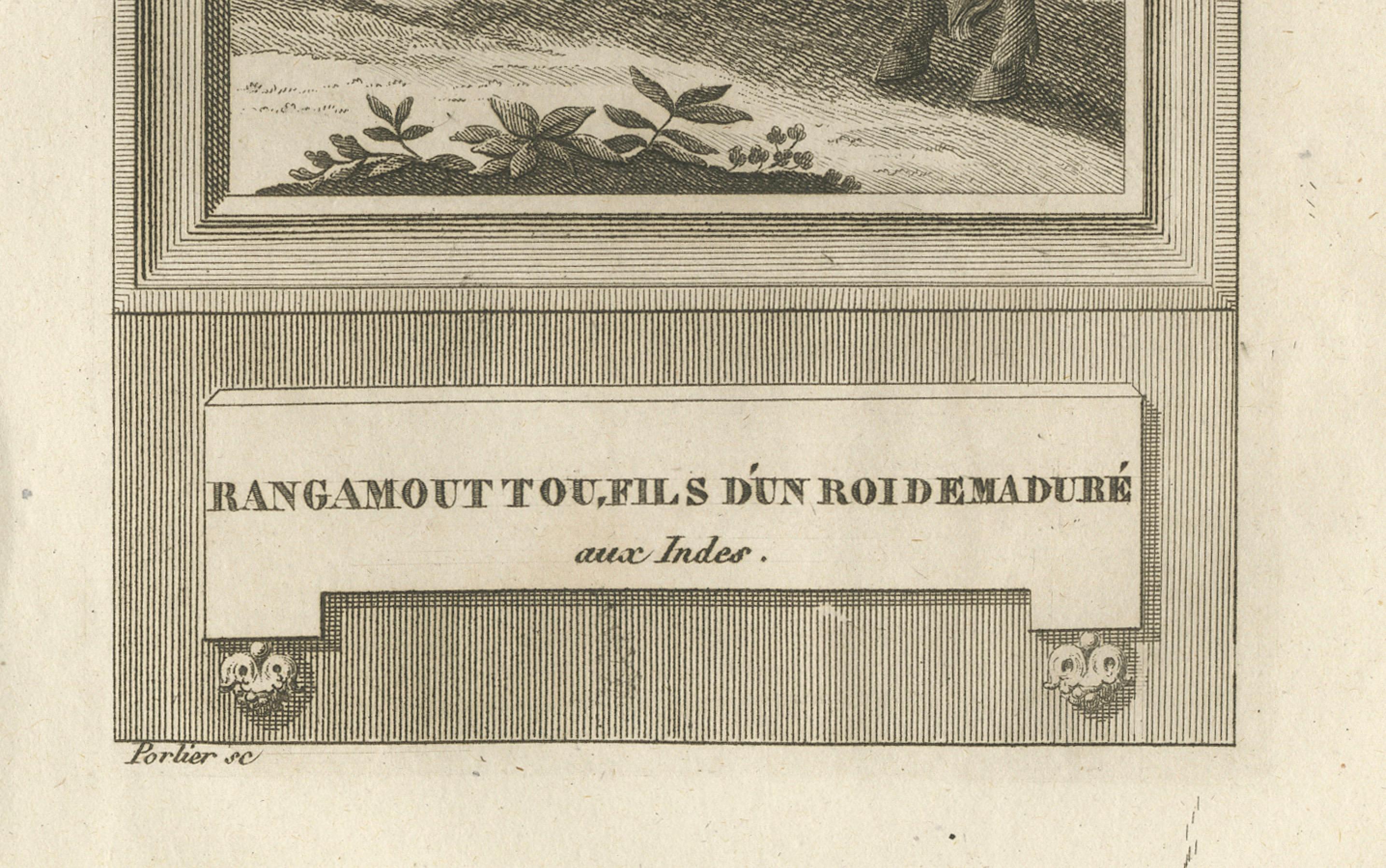 Français Rangamout Touel, fils d'un roi de Madurai - Antique French Engraving, c.1790 en vente