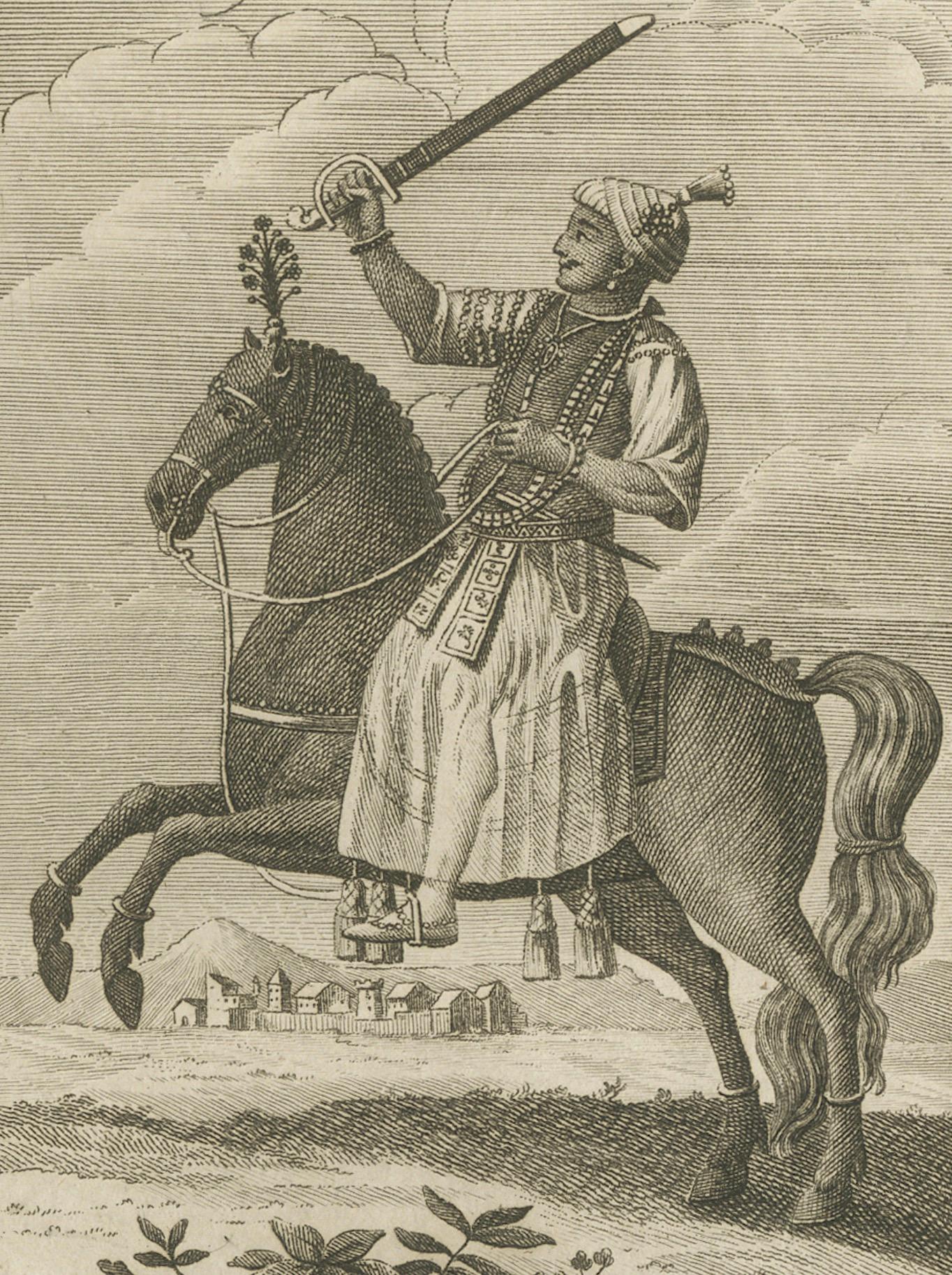 XVIIIe siècle Rangamout Touel, fils d'un roi de Madurai - Antique French Engraving, c.1790 en vente