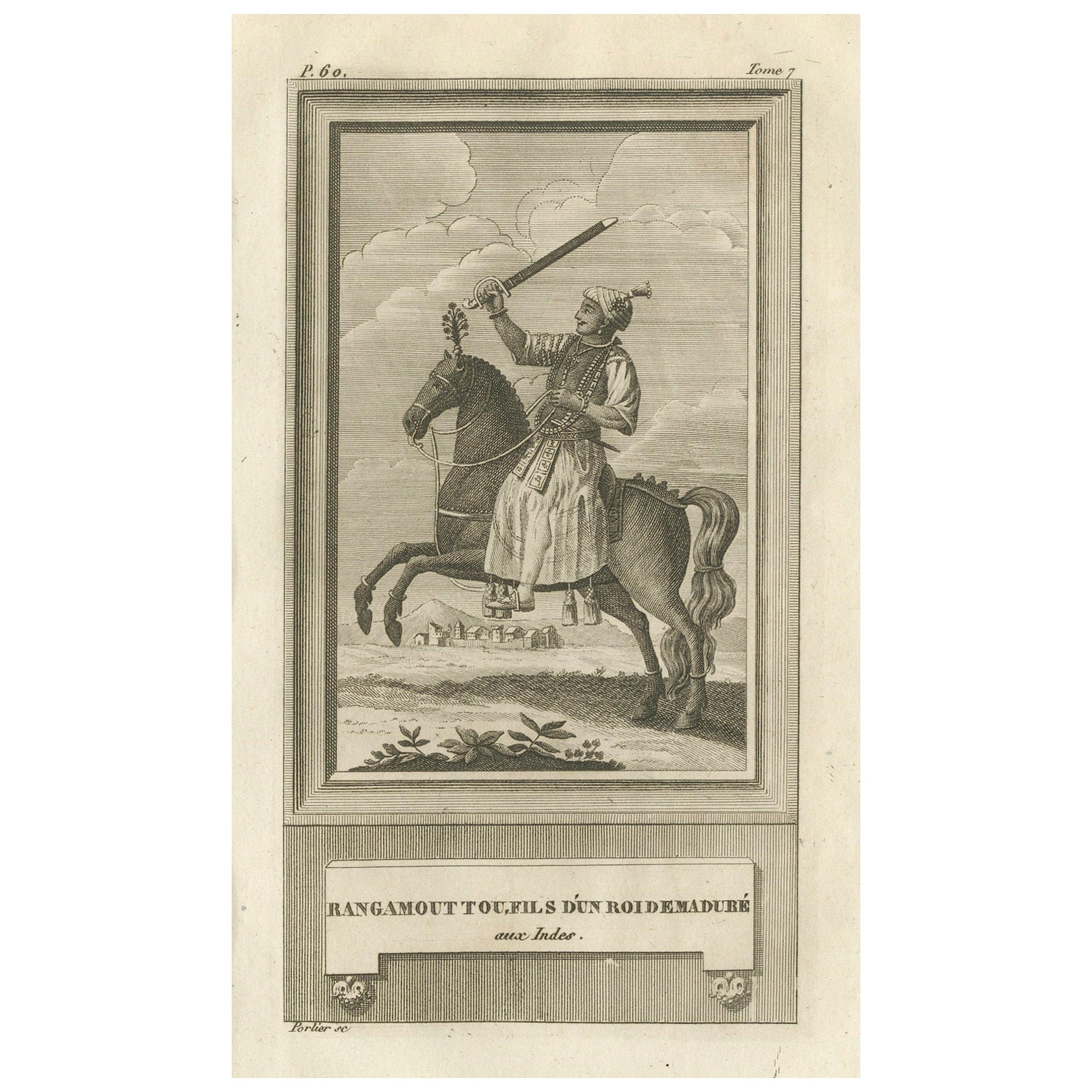 Rangamout Touel, figlio di un re di Madurai - Incisione francese antica, 1790 ca.