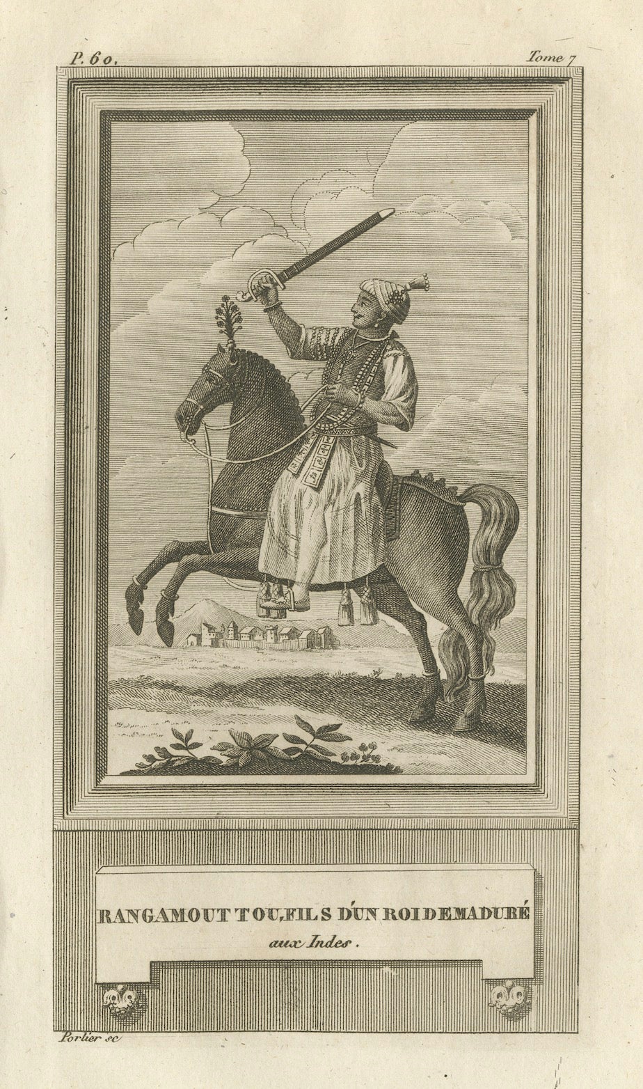 Rangamout Touel, fils d'un roi de Madurai - Antique French Engraving, c.1790