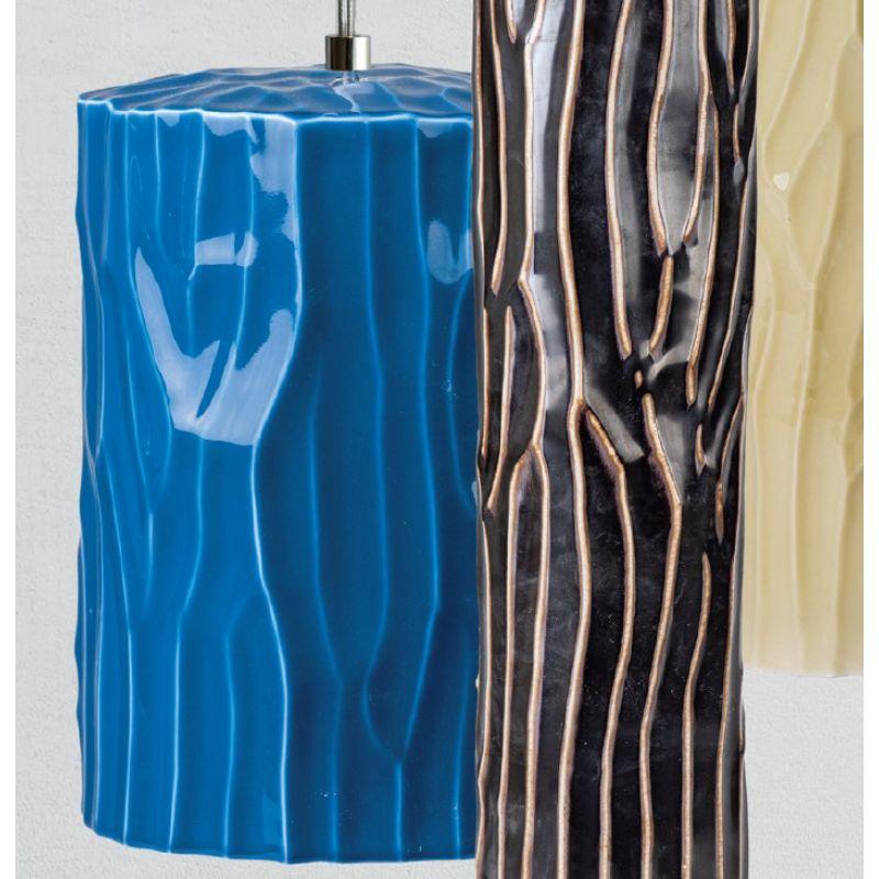 Porcelain Range Large Pendant Lamp with Dark Brown Glaze by WL Ceramics For Sale