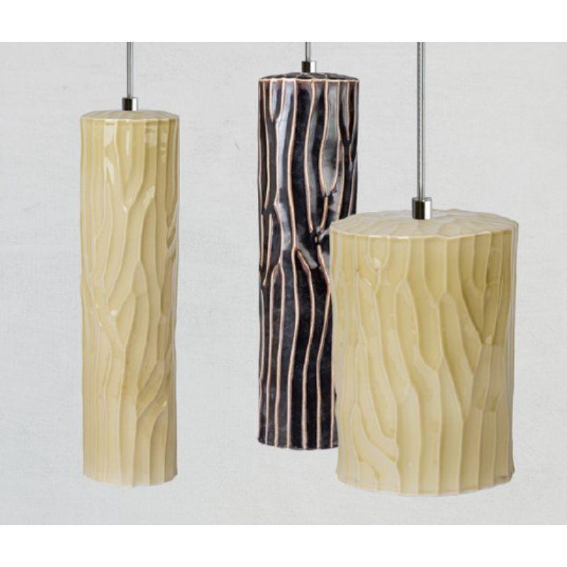Contemporary Range Large Pendant Lamp with Pale Yellow Glaze by WL Ceramics For Sale