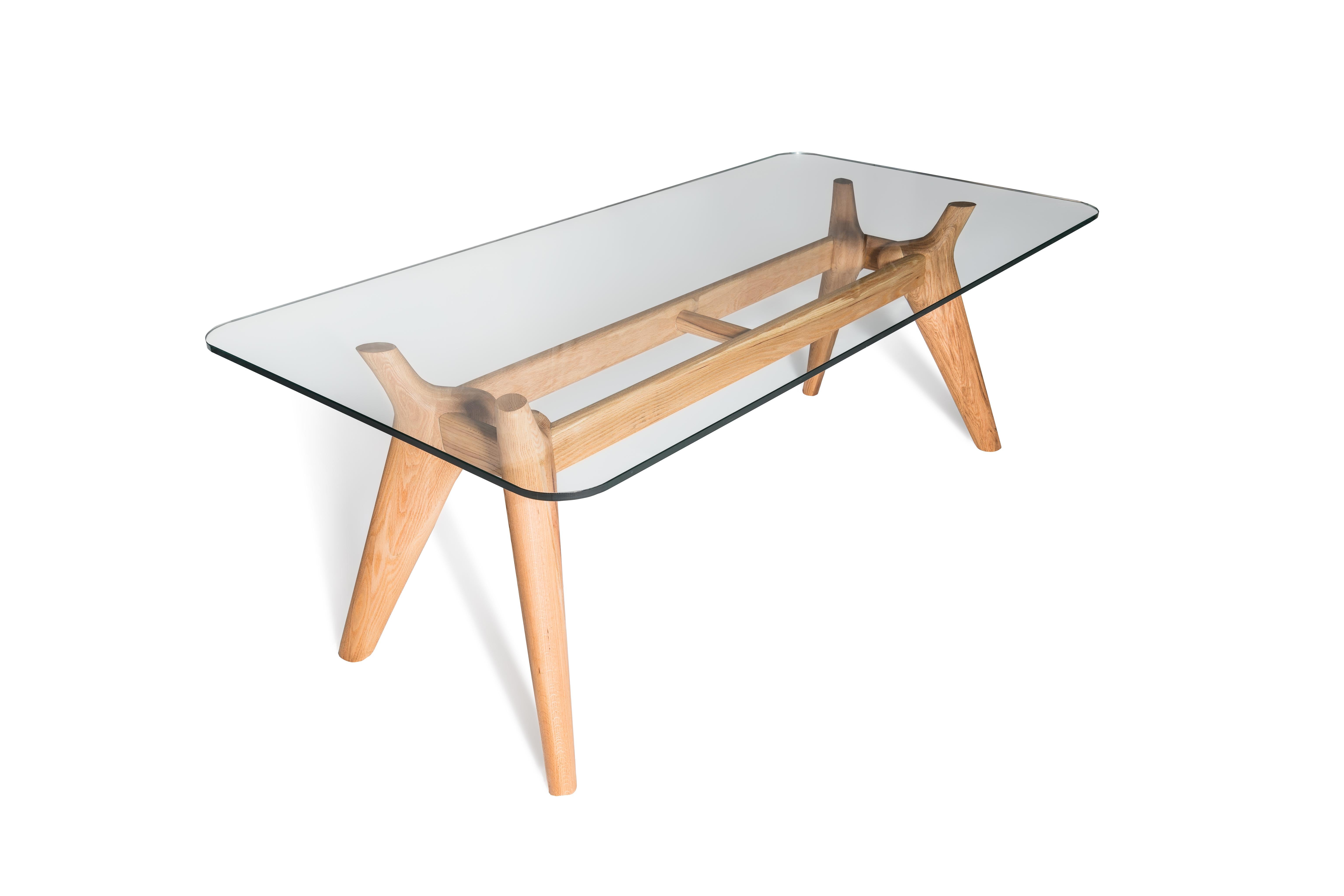Modern Rangnan Dining Table Medium, Solid Wood, Glass Topped, Designed by Nigel Coates For Sale