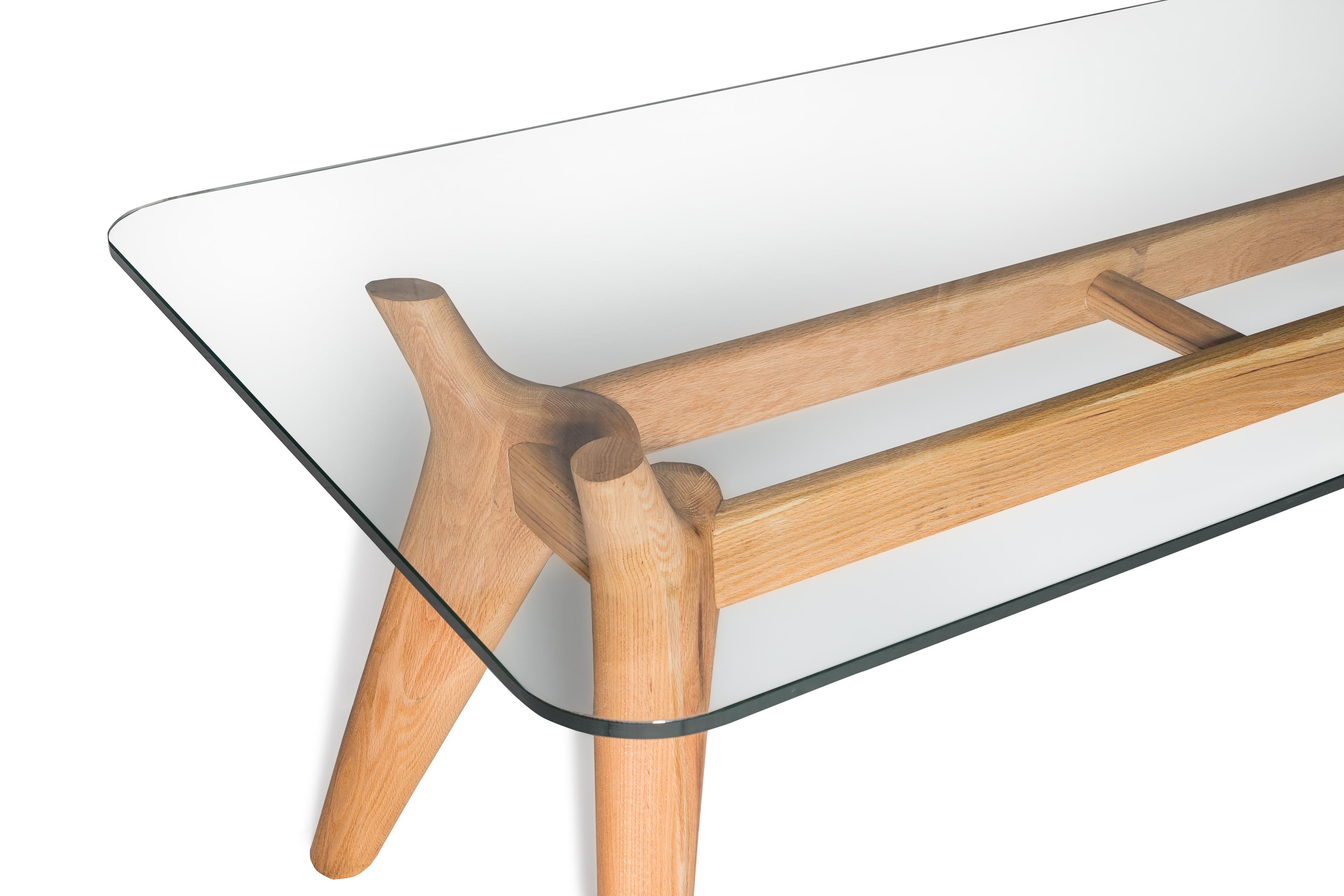 European Rangnan Dining Table Medium, Solid Wood, Glass Topped, Designed by Nigel Coates For Sale