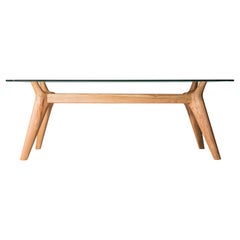 Rangnan Dining Table Medium, Solid Wood, Glass Topped, Designed by Nigel Coates