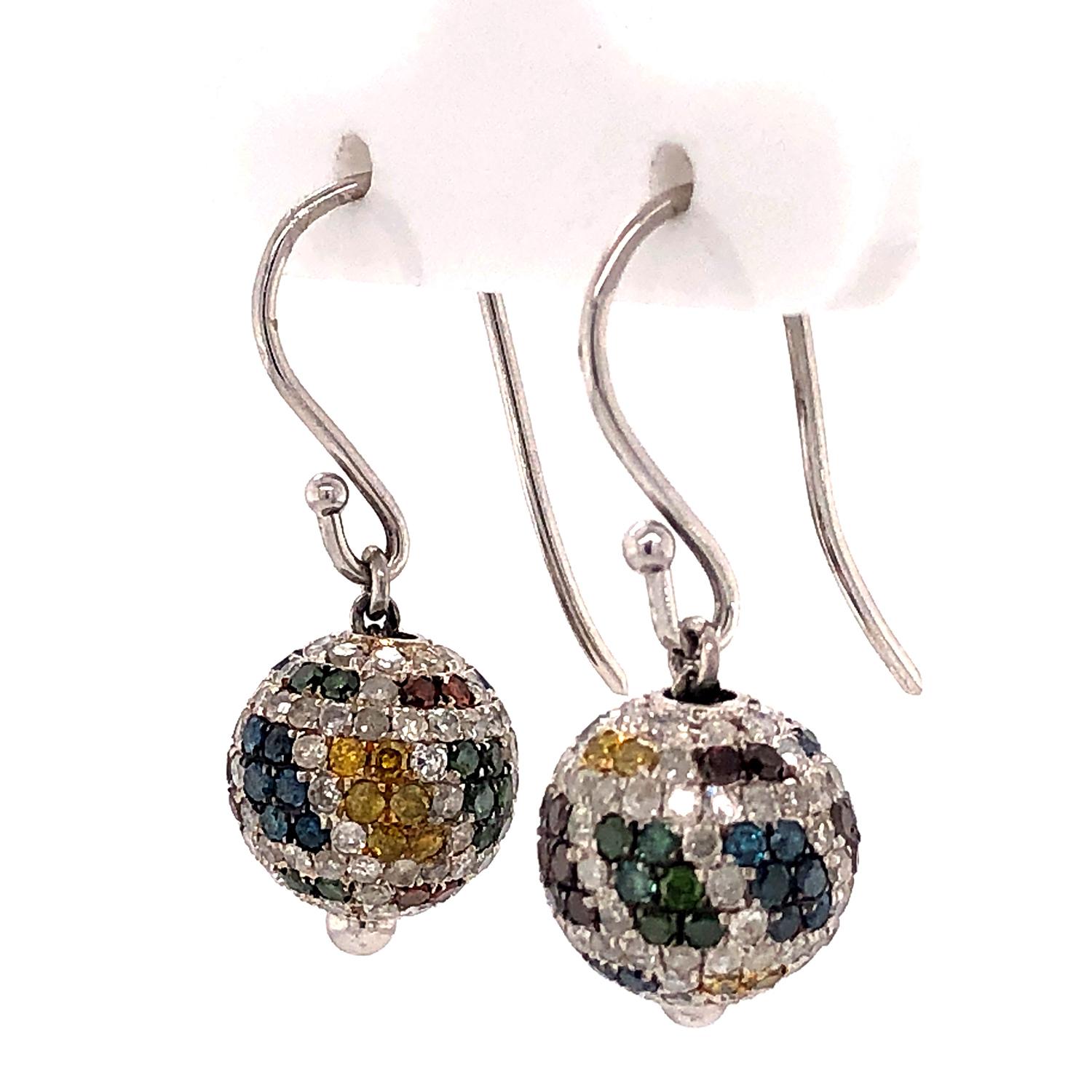 Ranibow Color Themed Pave Diamonds Ball Earrings Made In 14kt Gold & Silver In New Condition For Sale In New York, NY