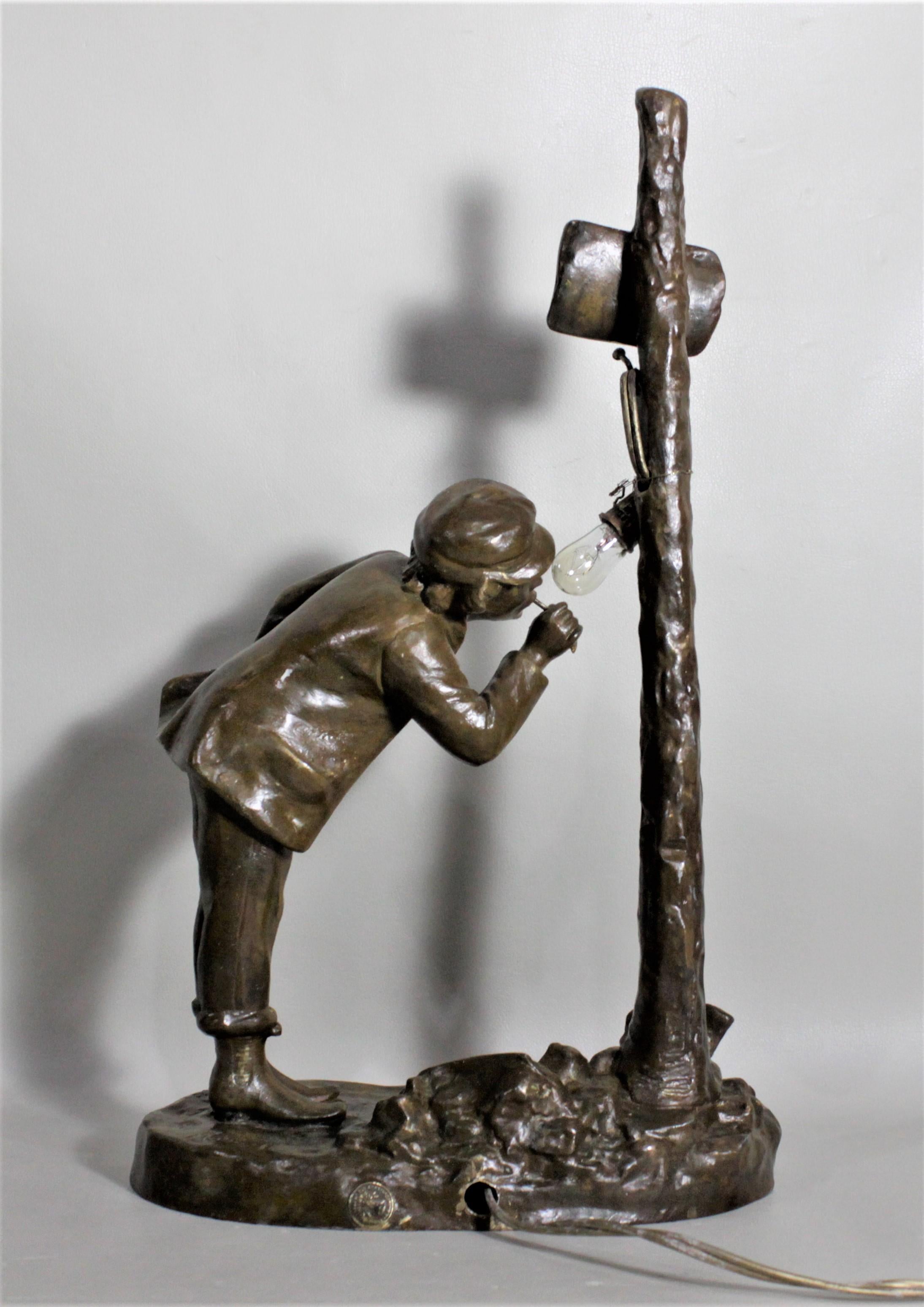 Ranieri Signed Antique French Cast Metal Figural Table Lamp For Sale 2