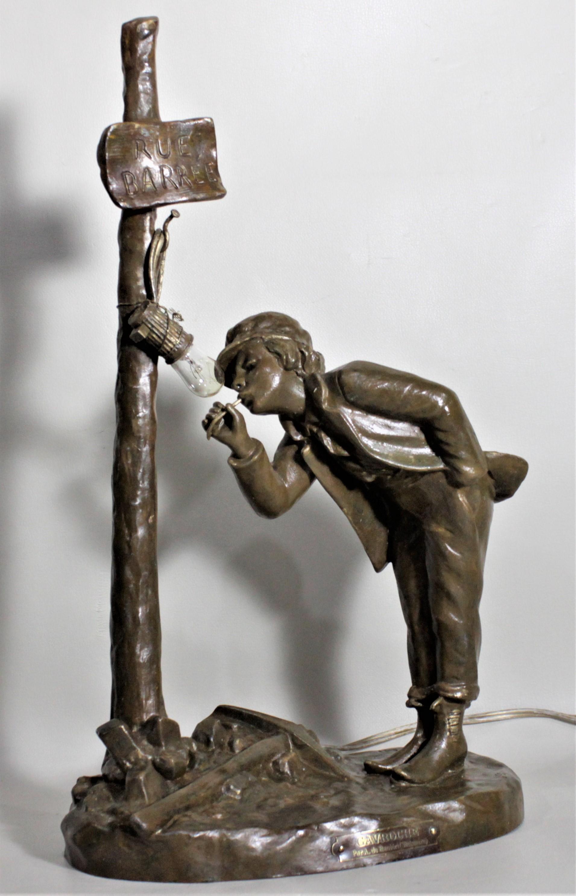 Victorien Ranieri Signed Antique French Cast Metal Figural Table Lamp en vente