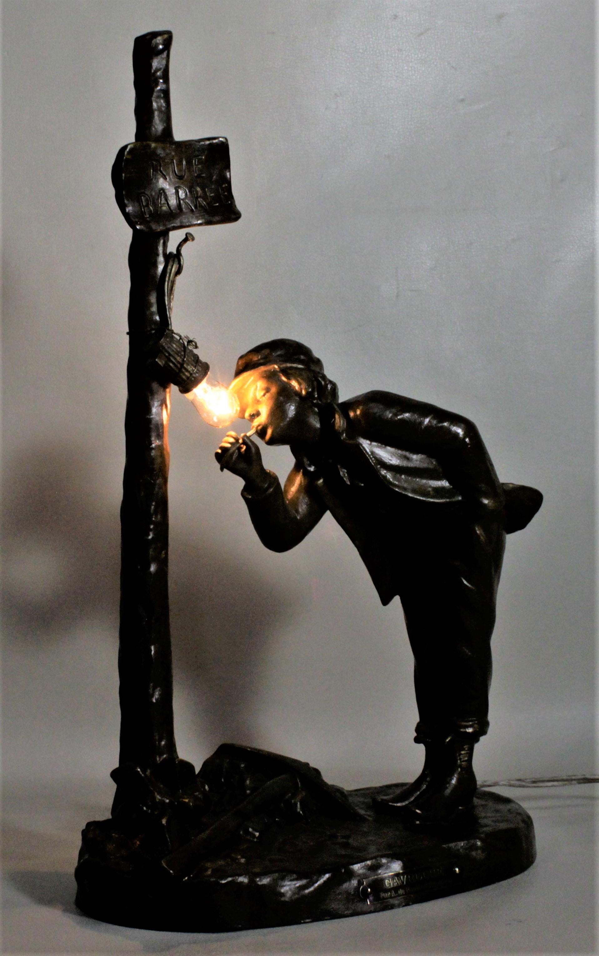 Victorian Ranieri Signed Antique French Cast Metal Figural Table Lamp For Sale