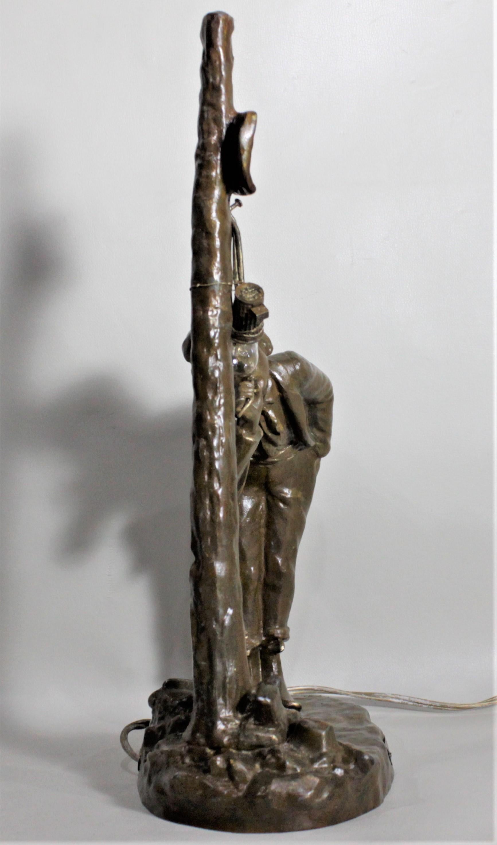 Spelter Ranieri Signed Antique French Cast Metal Figural Table Lamp For Sale