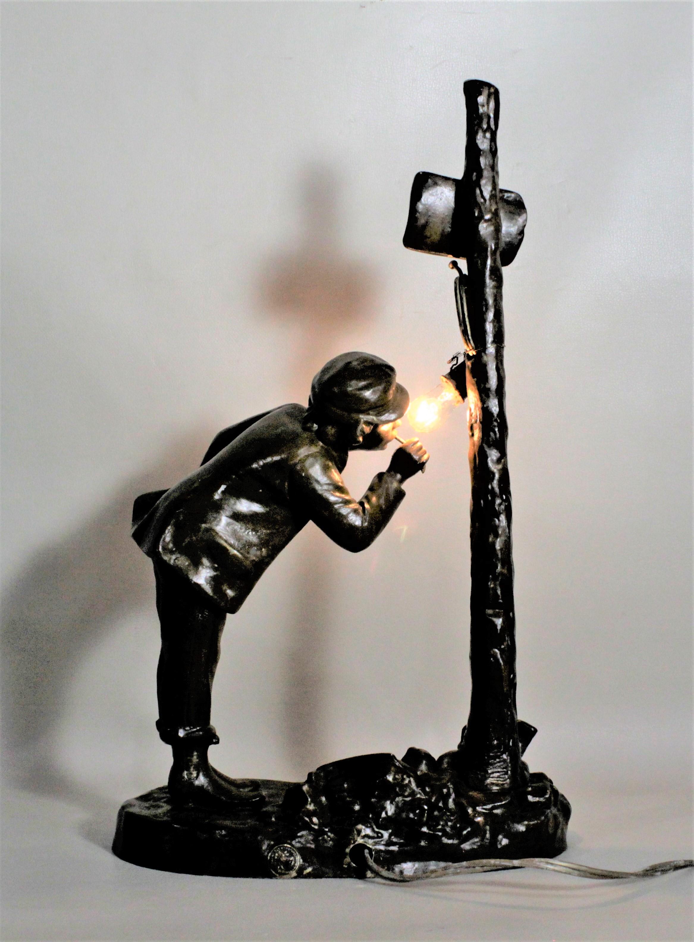 Ranieri Signed Antique French Cast Metal Figural Table Lamp For Sale 1